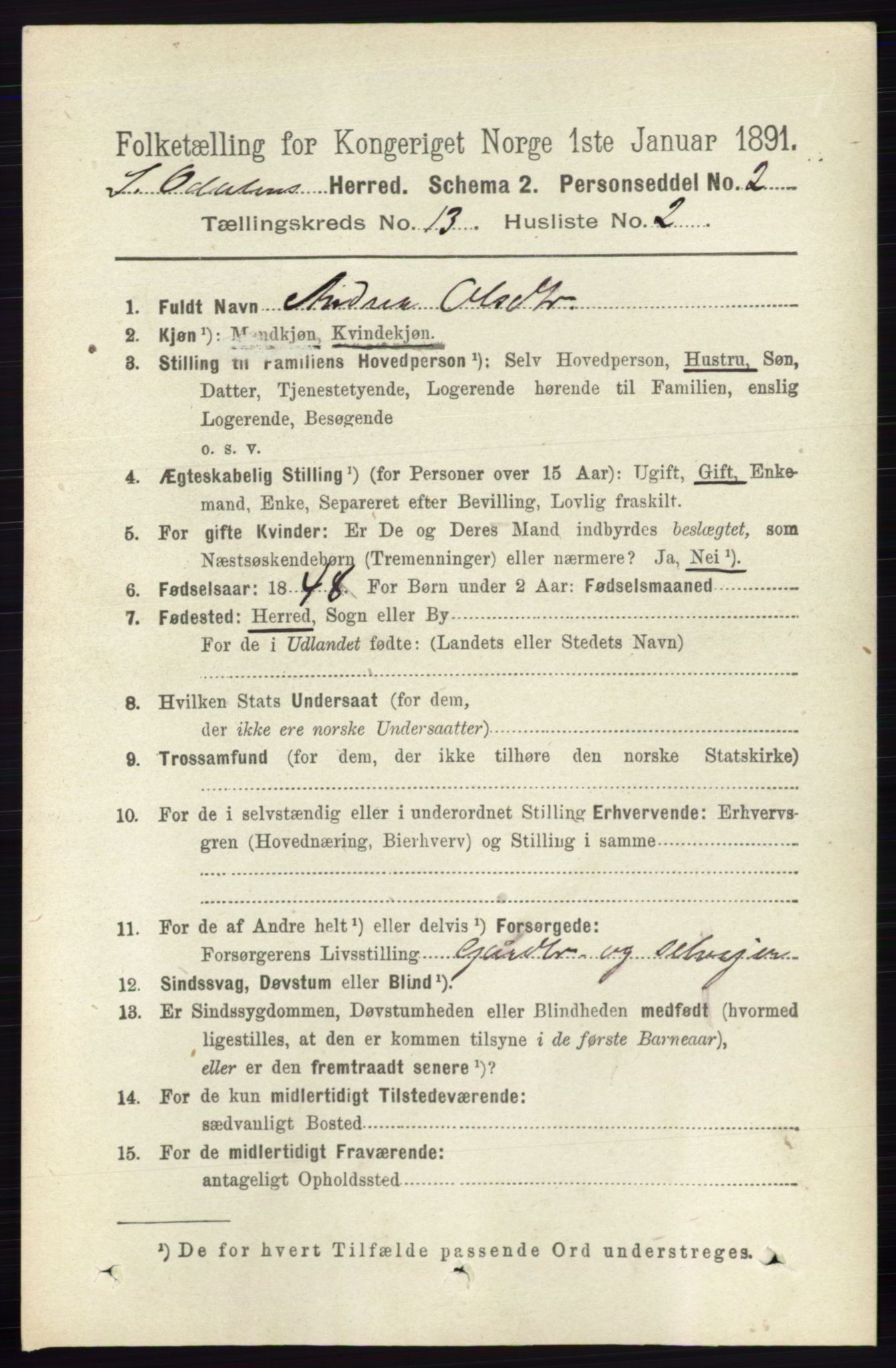 RA, 1891 census for 0419 Sør-Odal, 1891, p. 5570