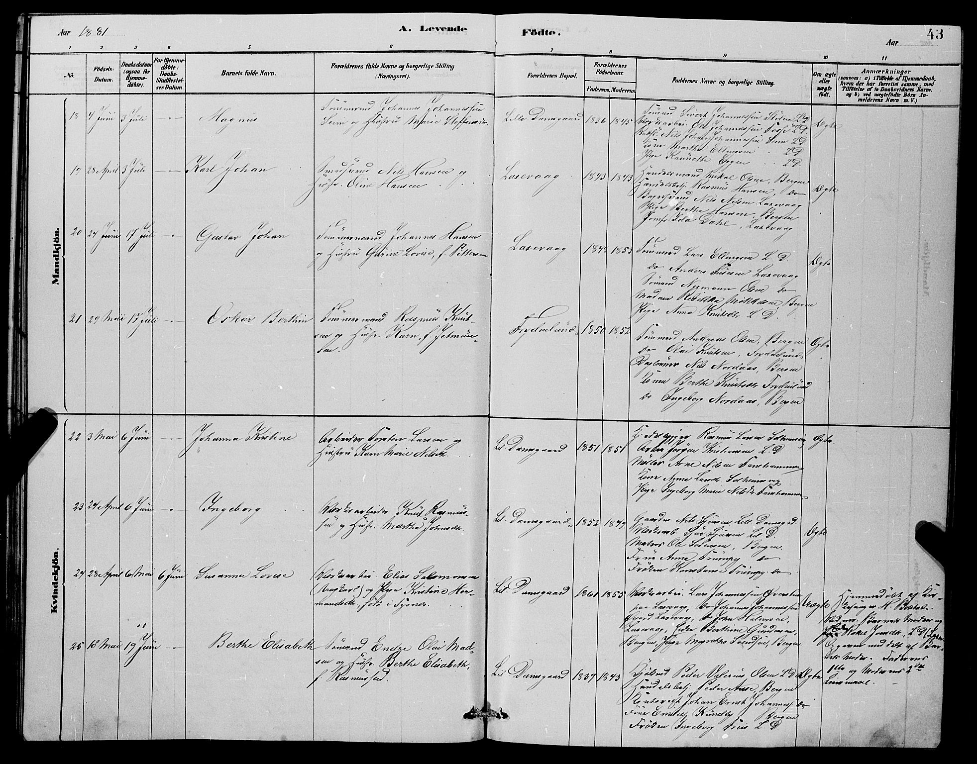 Laksevåg Sokneprestembete, AV/SAB-A-76501/H/Ha/Hab/Haba/L0002: Parish register (copy) no. A 2, 1877-1887, p. 43