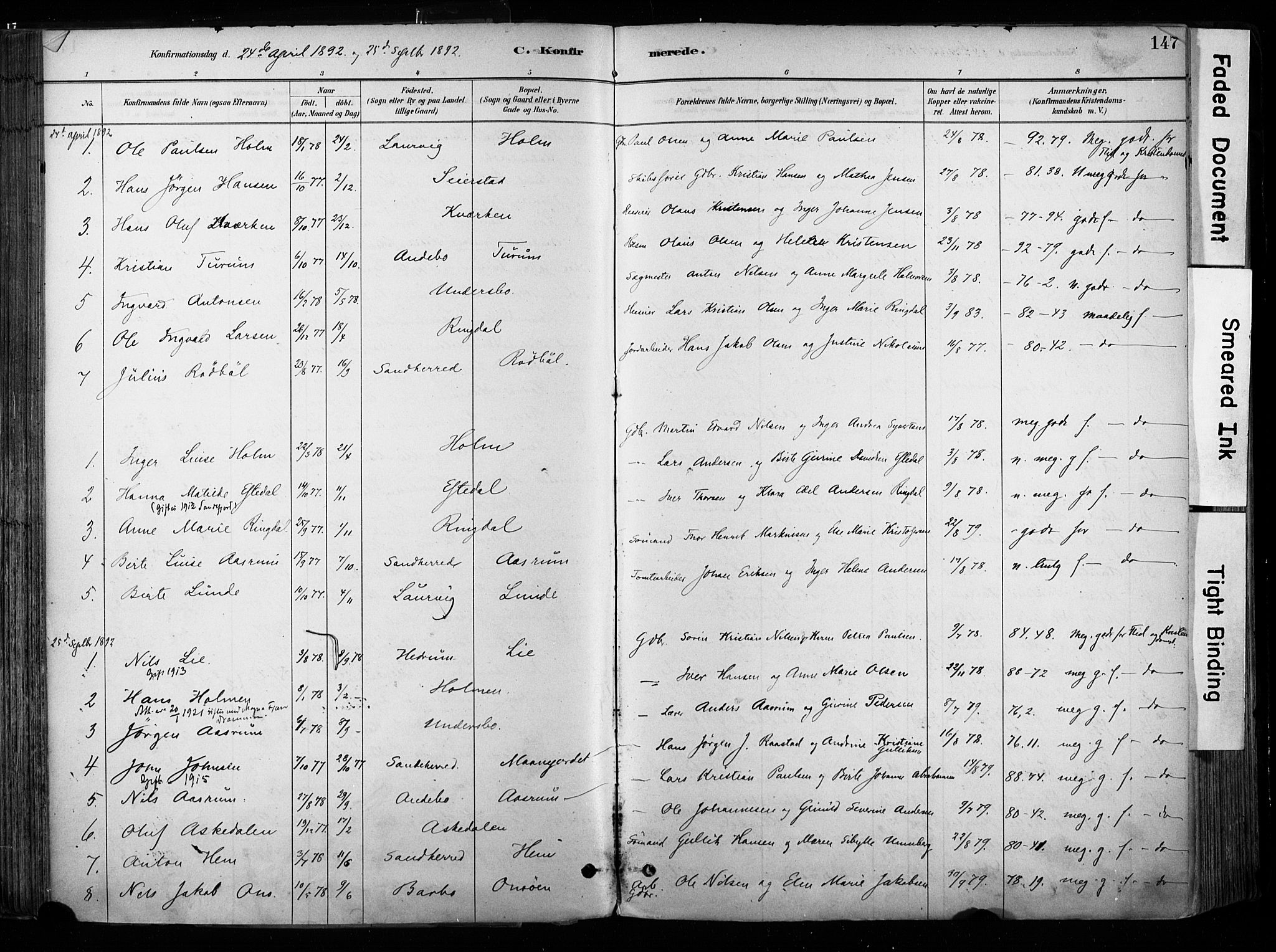Hedrum kirkebøker, SAKO/A-344/F/Fa/L0009: Parish register (official) no. I 9, 1881-1903, p. 147