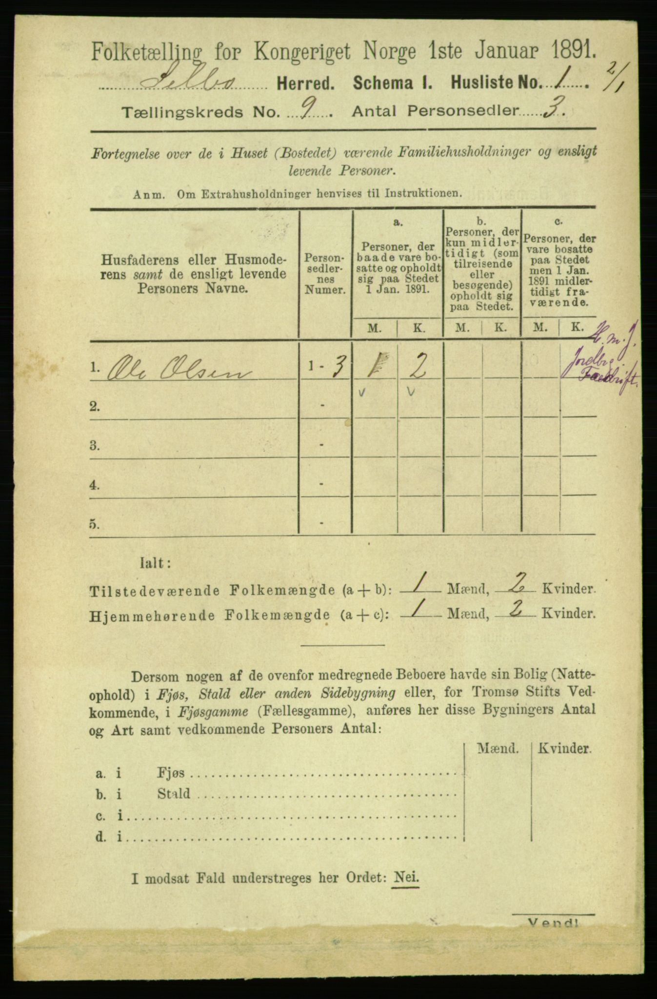 RA, 1891 census for 1664 Selbu, 1891, p. 3308