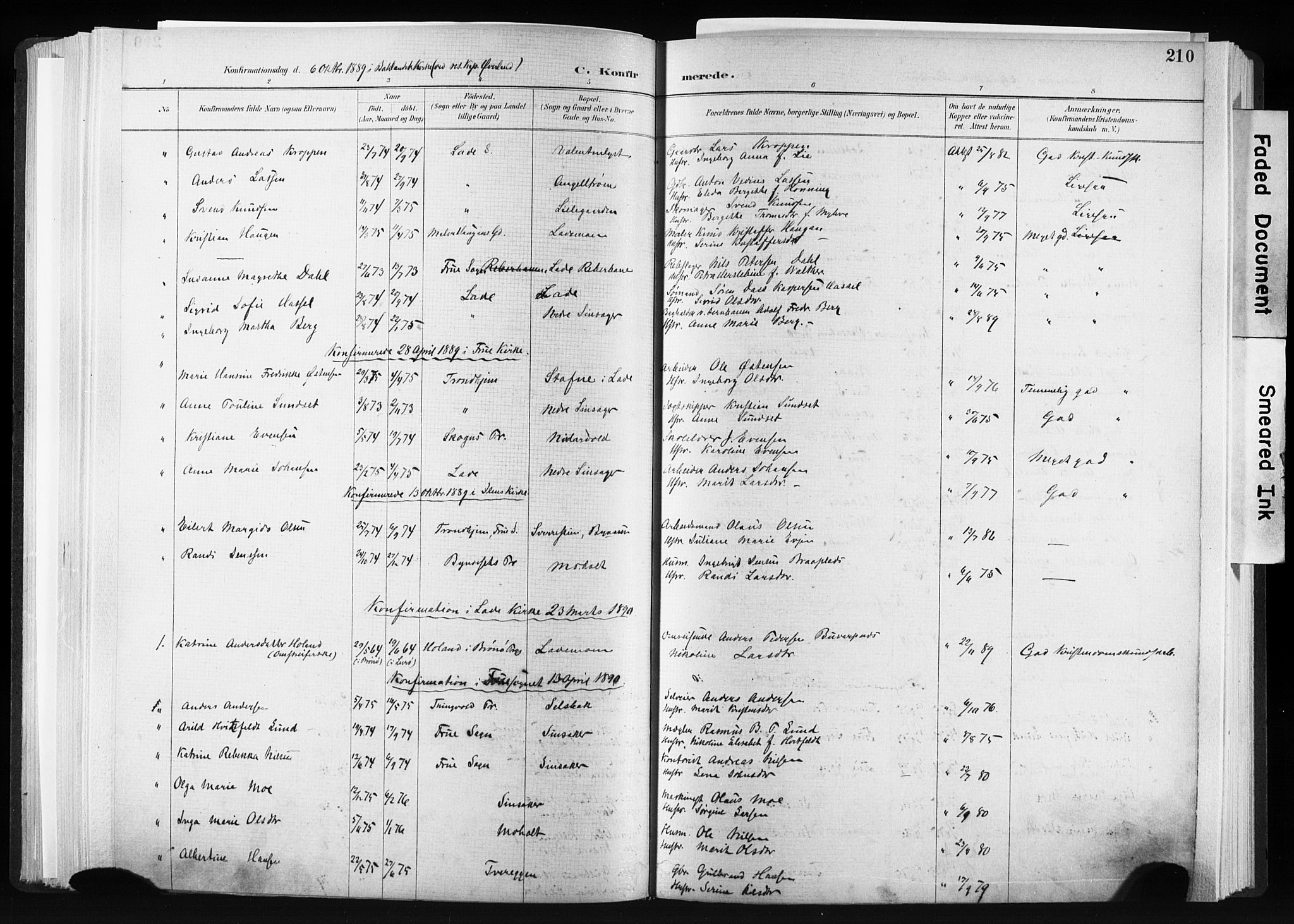 Ministerialprotokoller, klokkerbøker og fødselsregistre - Sør-Trøndelag, SAT/A-1456/606/L0300: Parish register (official) no. 606A15, 1886-1893, p. 210