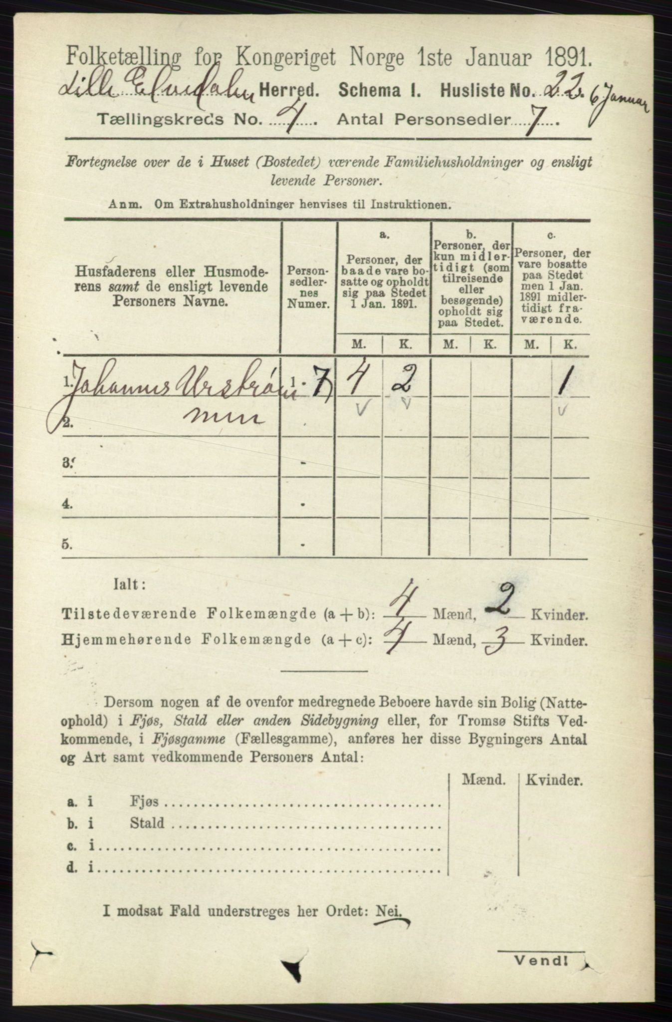 RA, 1891 census for 0438 Lille Elvedalen, 1891, p. 1316