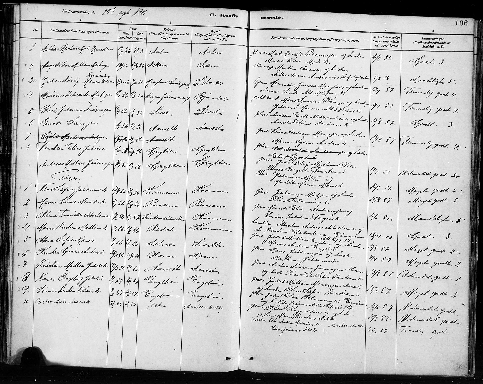 Førde sokneprestembete, SAB/A-79901/H/Hab/Habe/L0001: Parish register (copy) no. E 1, 1881-1920, p. 106