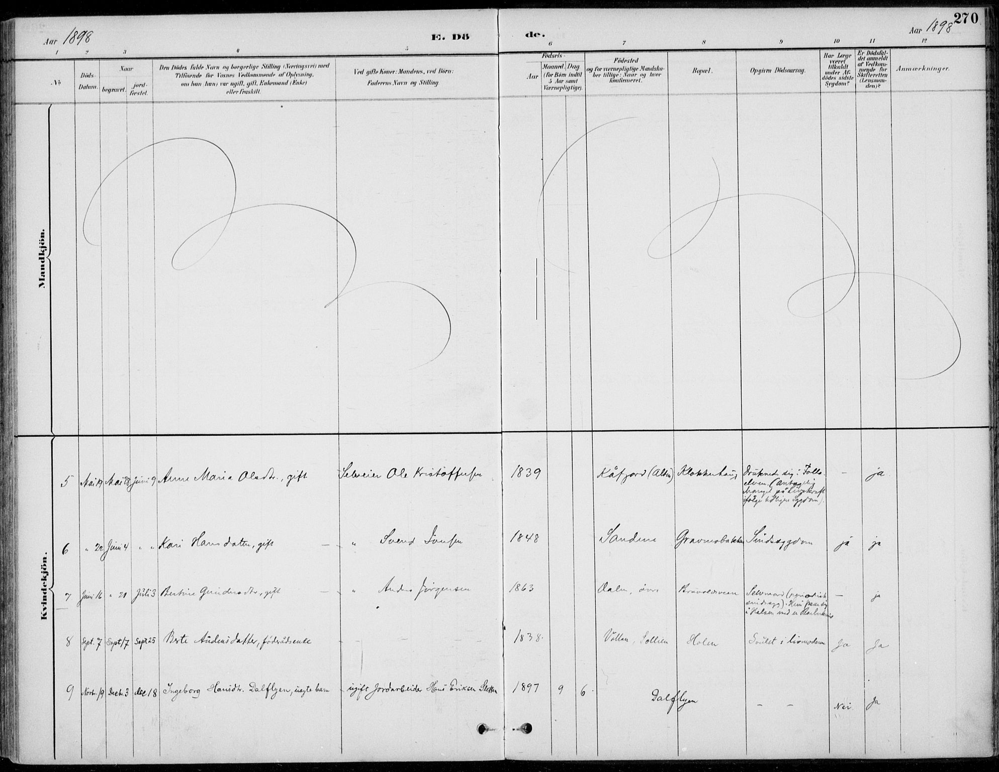 Alvdal prestekontor, AV/SAH-PREST-060/H/Ha/Haa/L0003: Parish register (official) no. 3, 1886-1912, p. 270