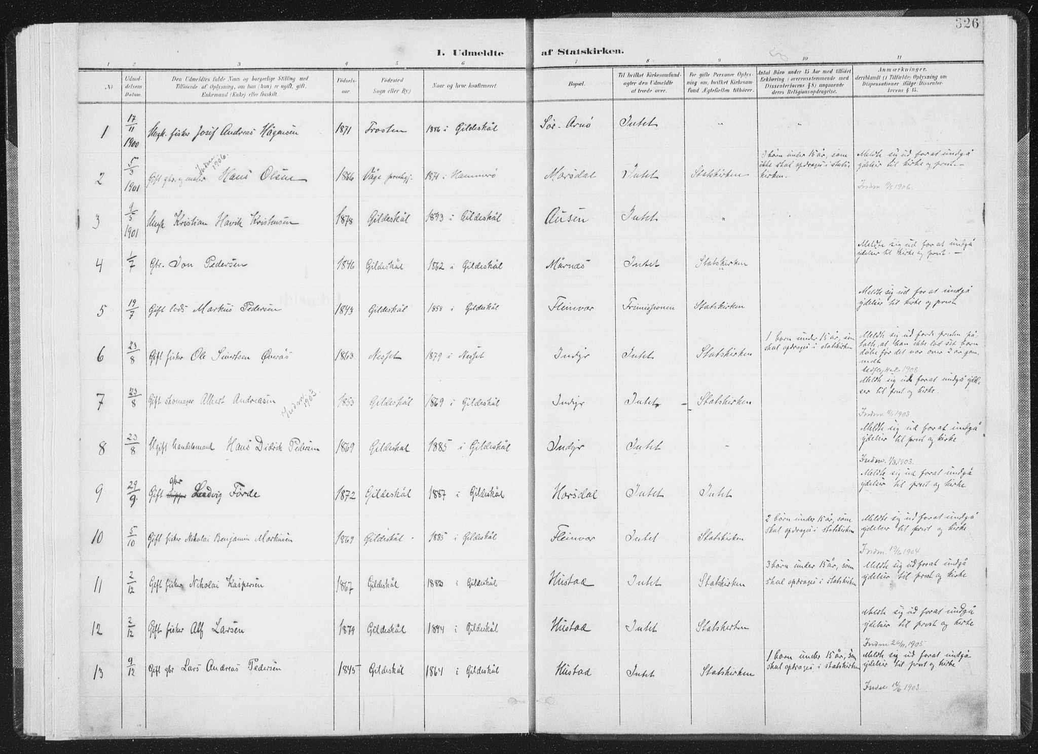 Ministerialprotokoller, klokkerbøker og fødselsregistre - Nordland, AV/SAT-A-1459/805/L0103: Parish register (official) no. 805A08II, 1900-1909, p. 326