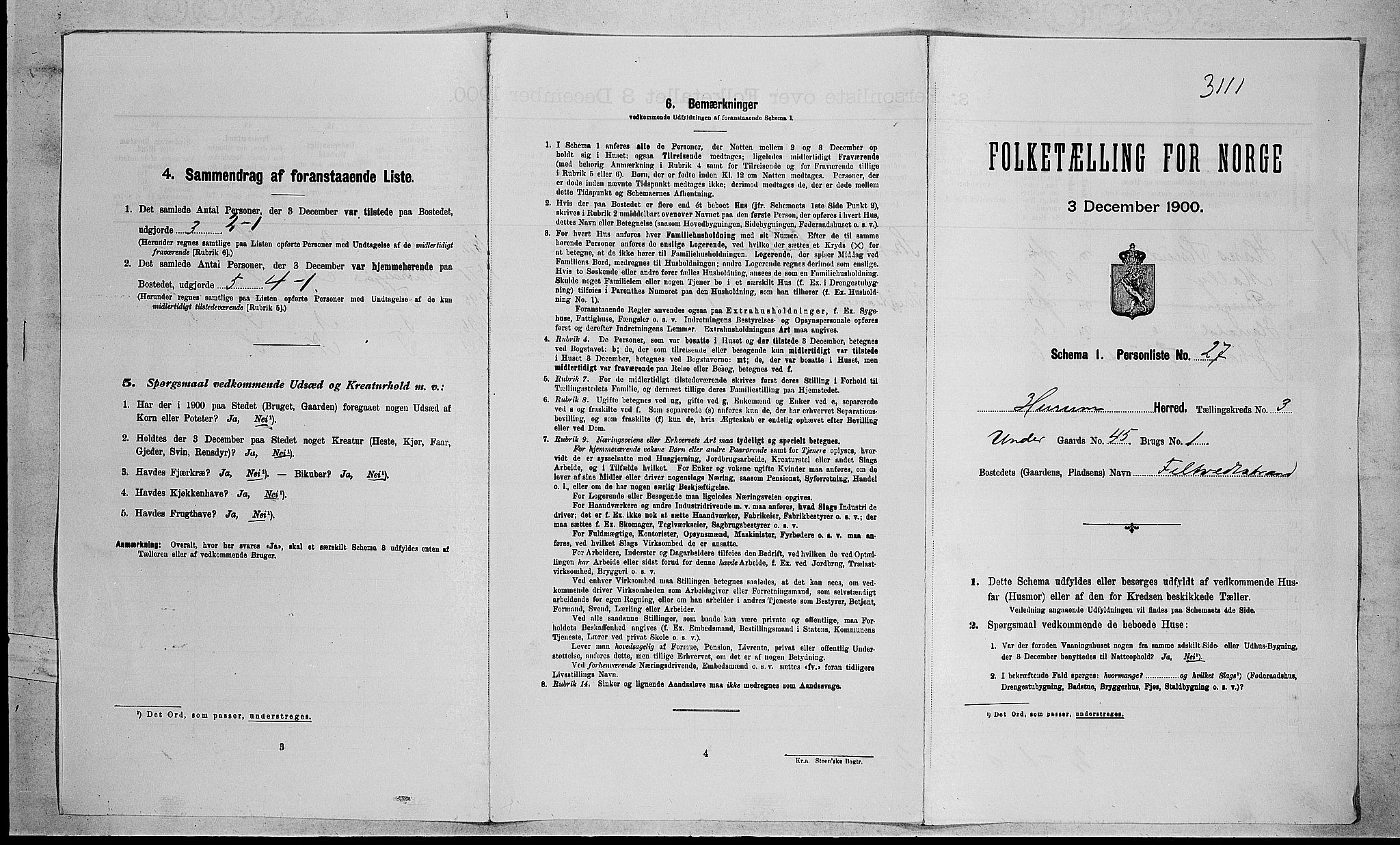 RA, 1900 census for Hurum, 1900, p. 340