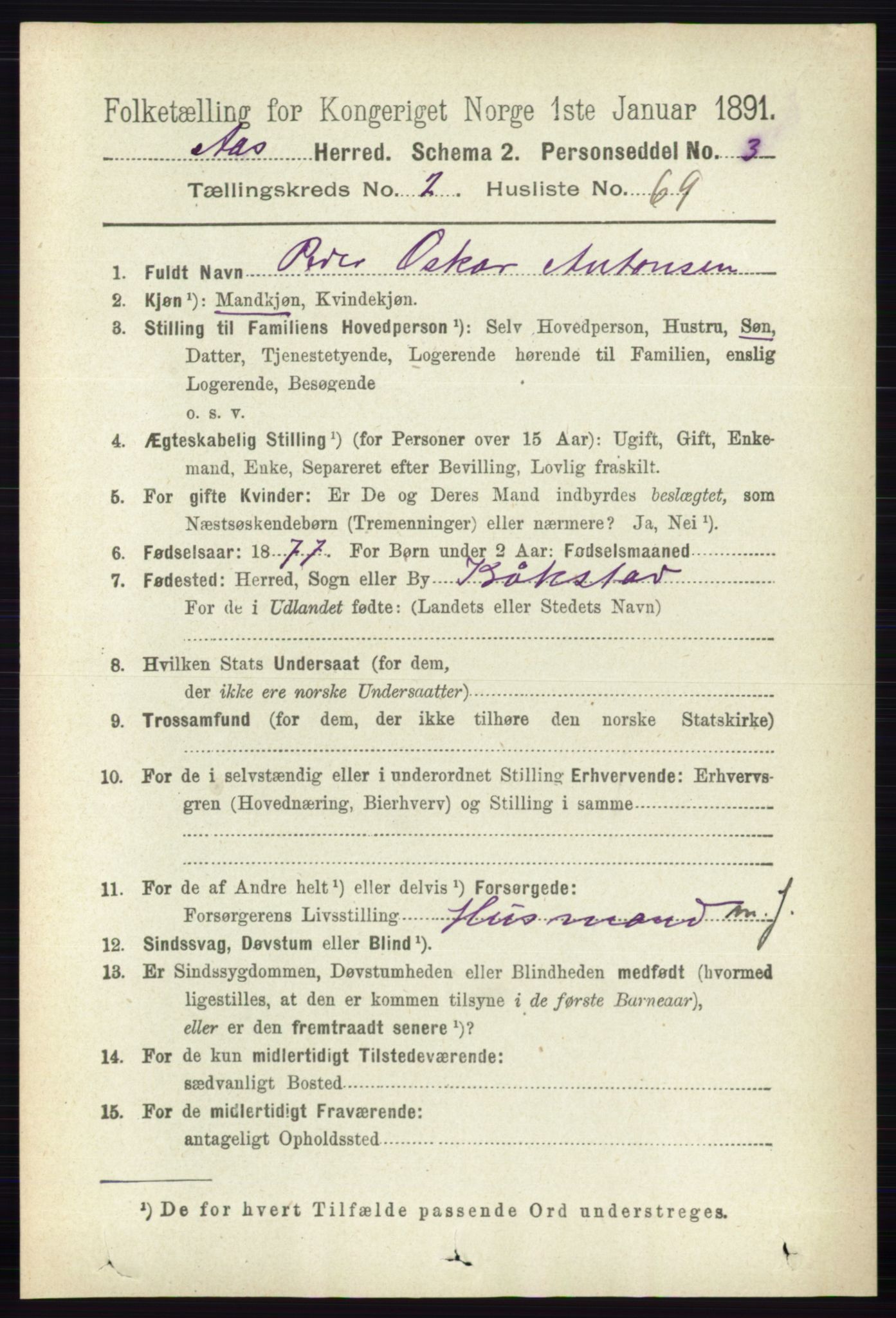 RA, 1891 census for 0214 Ås, 1891, p. 2018