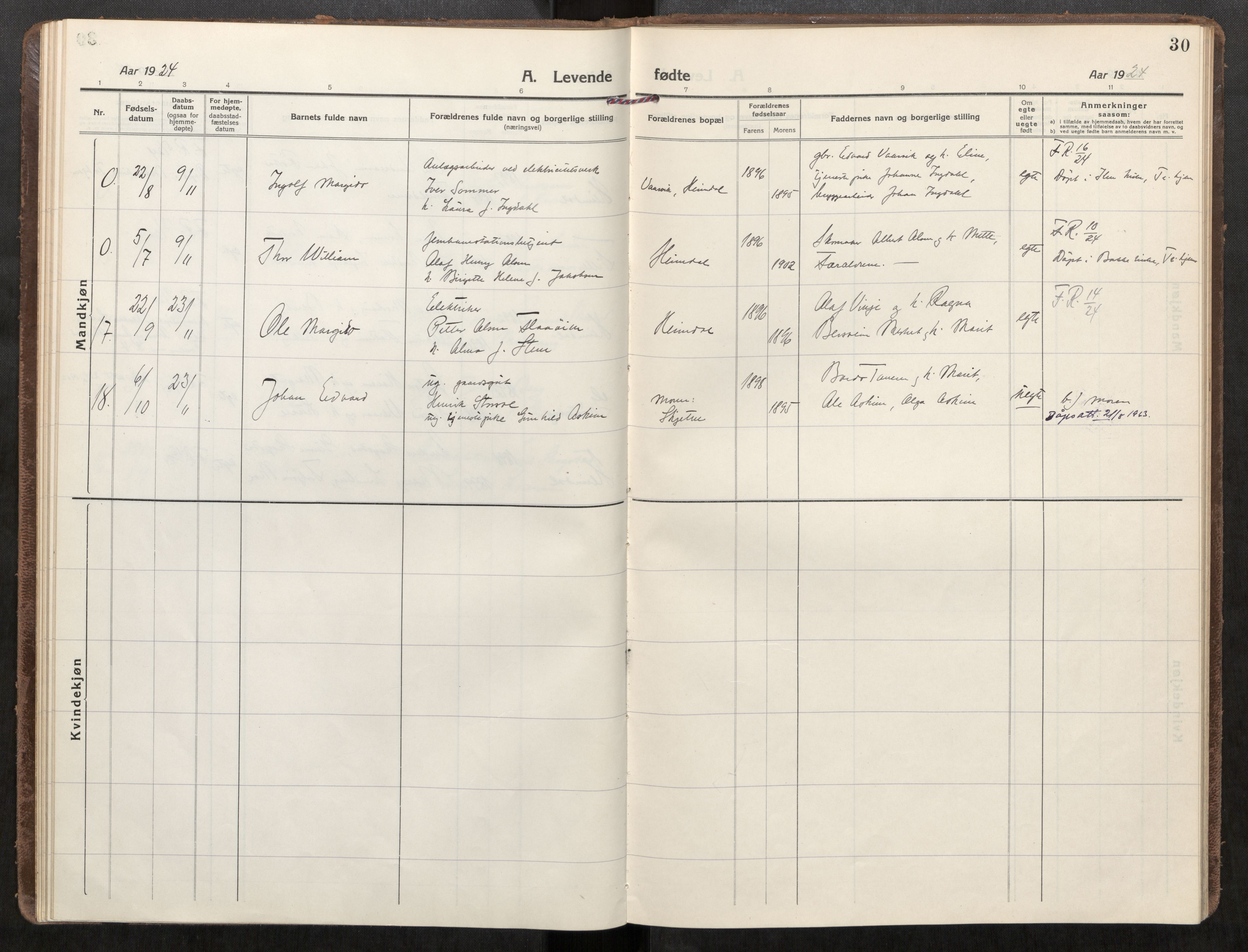 Klæbu sokneprestkontor, SAT/A-1112: Parish register (official) no. 3, 1917-1924, p. 30