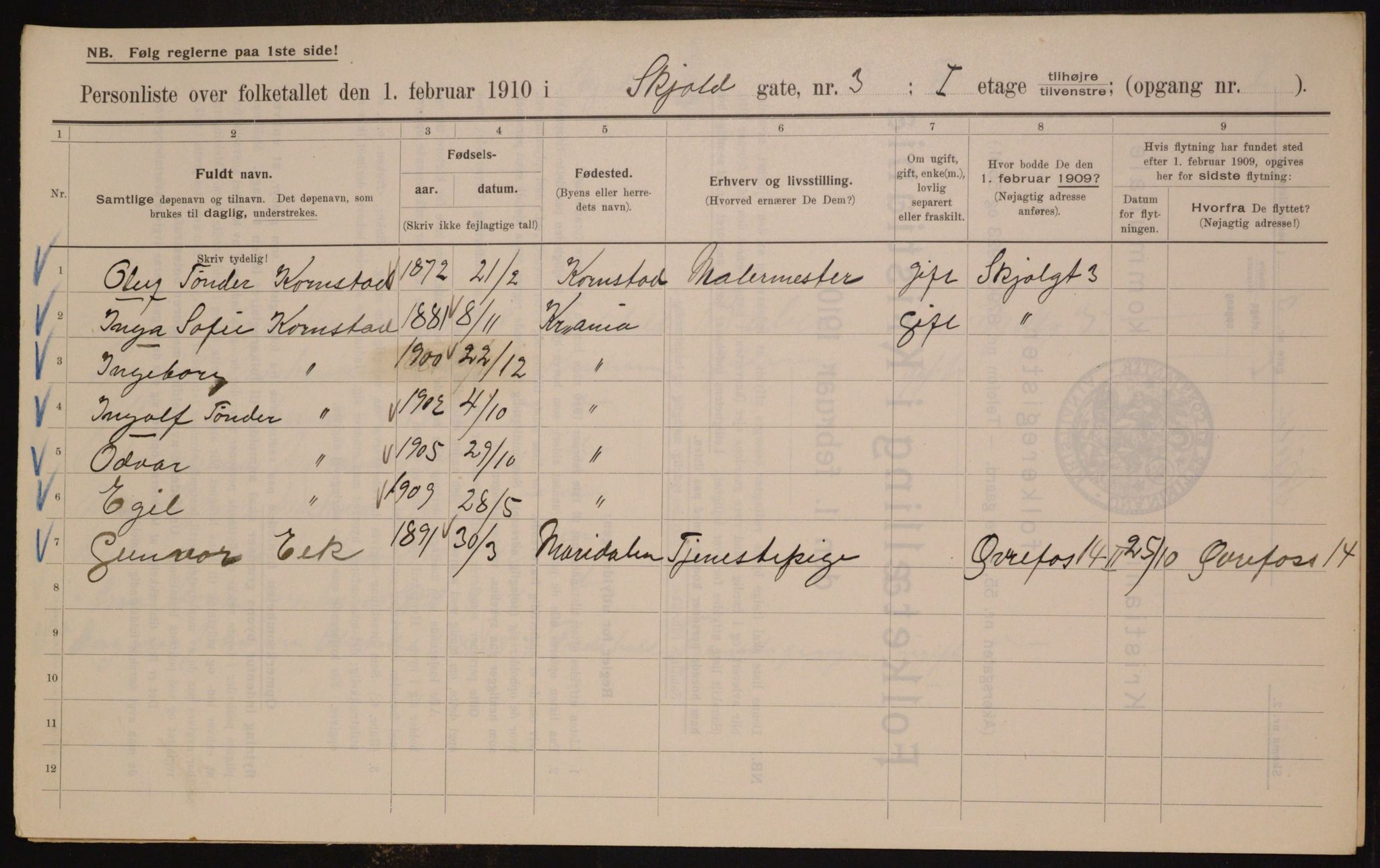 OBA, Municipal Census 1910 for Kristiania, 1910, p. 91727