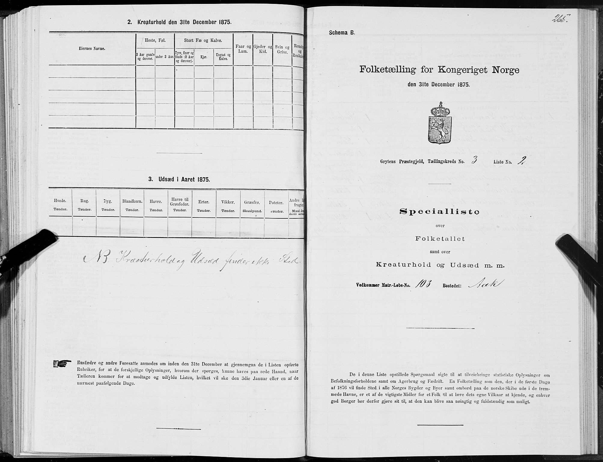 SAT, 1875 census for 1539P Grytten, 1875, p. 1265