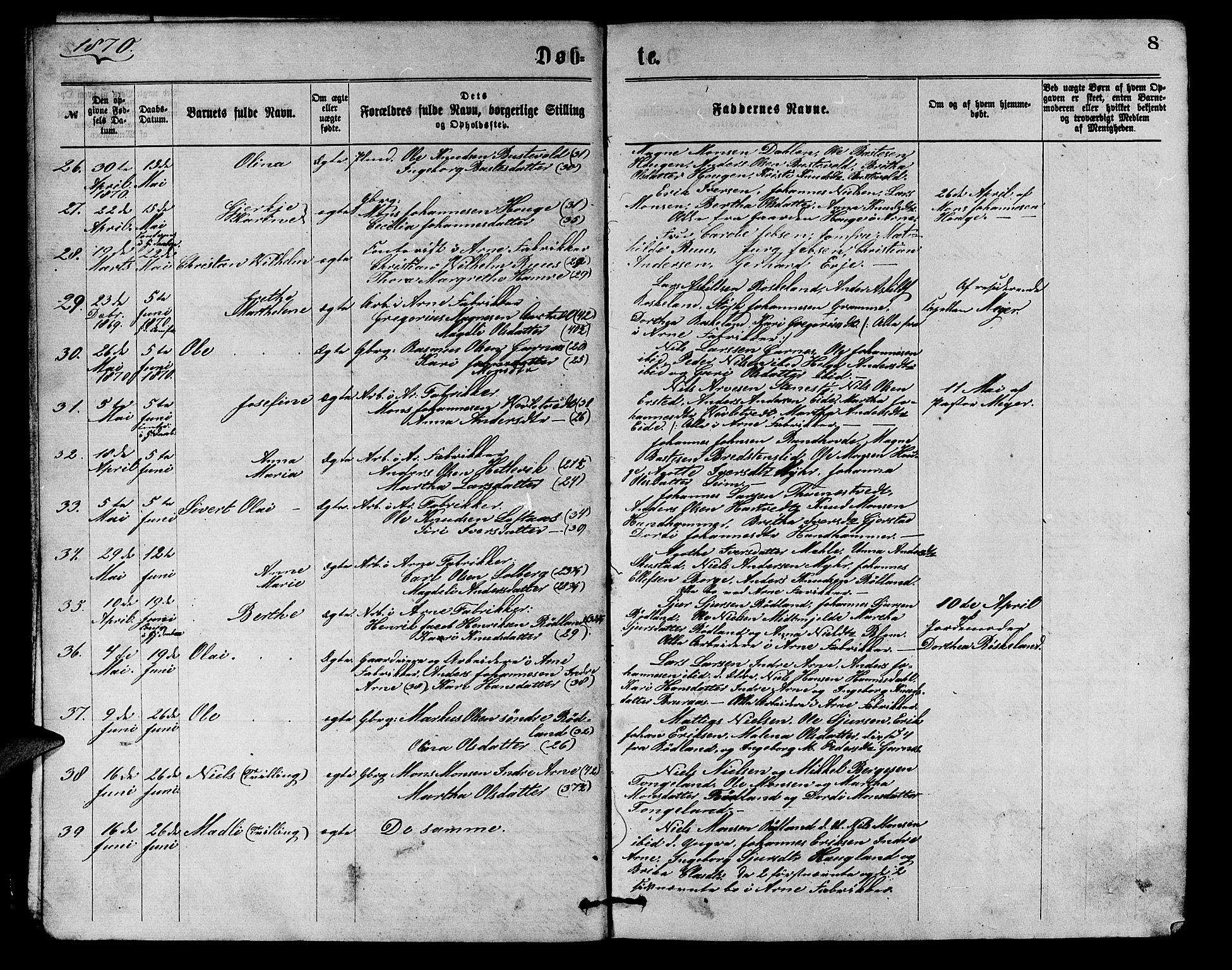 Arna Sokneprestembete, SAB/A-74001/H/Ha/Hab: Parish register (copy) no. A 1, 1869-1879, p. 8
