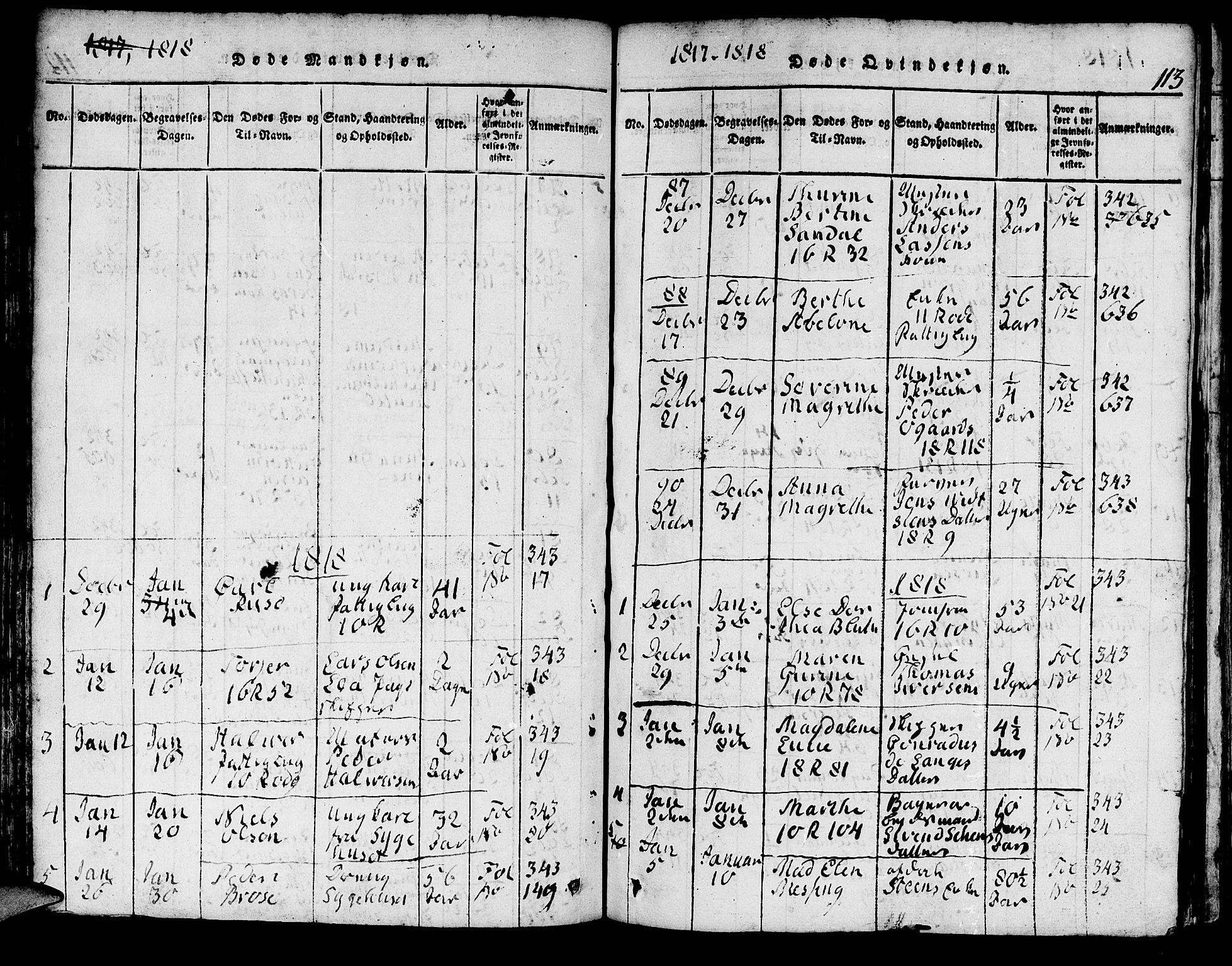 Domkirken sokneprestembete, AV/SAB-A-74801/H/Hab/L0001: Parish register (copy) no. A 1, 1816-1821, p. 113