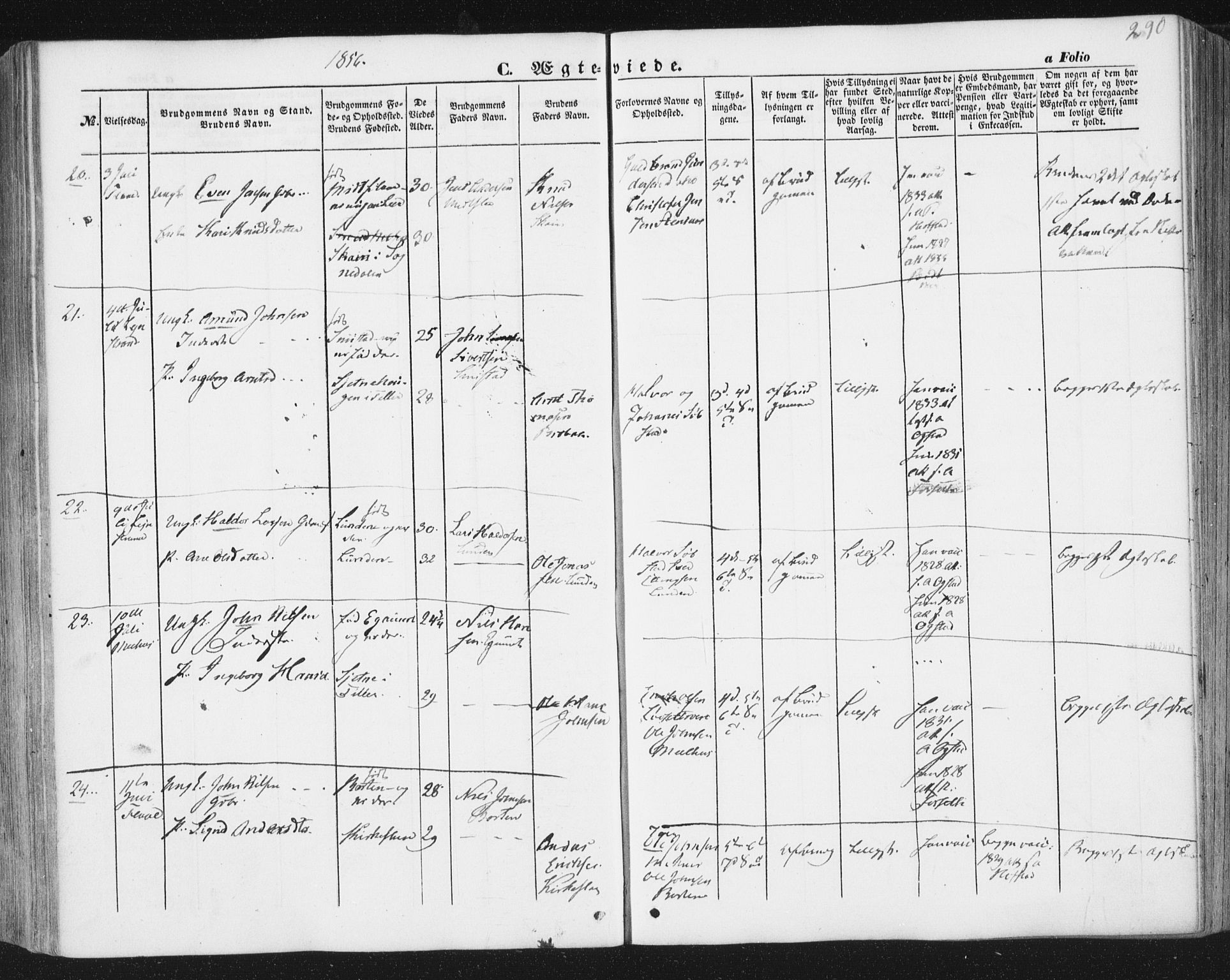 Ministerialprotokoller, klokkerbøker og fødselsregistre - Sør-Trøndelag, AV/SAT-A-1456/691/L1076: Parish register (official) no. 691A08, 1852-1861, p. 290