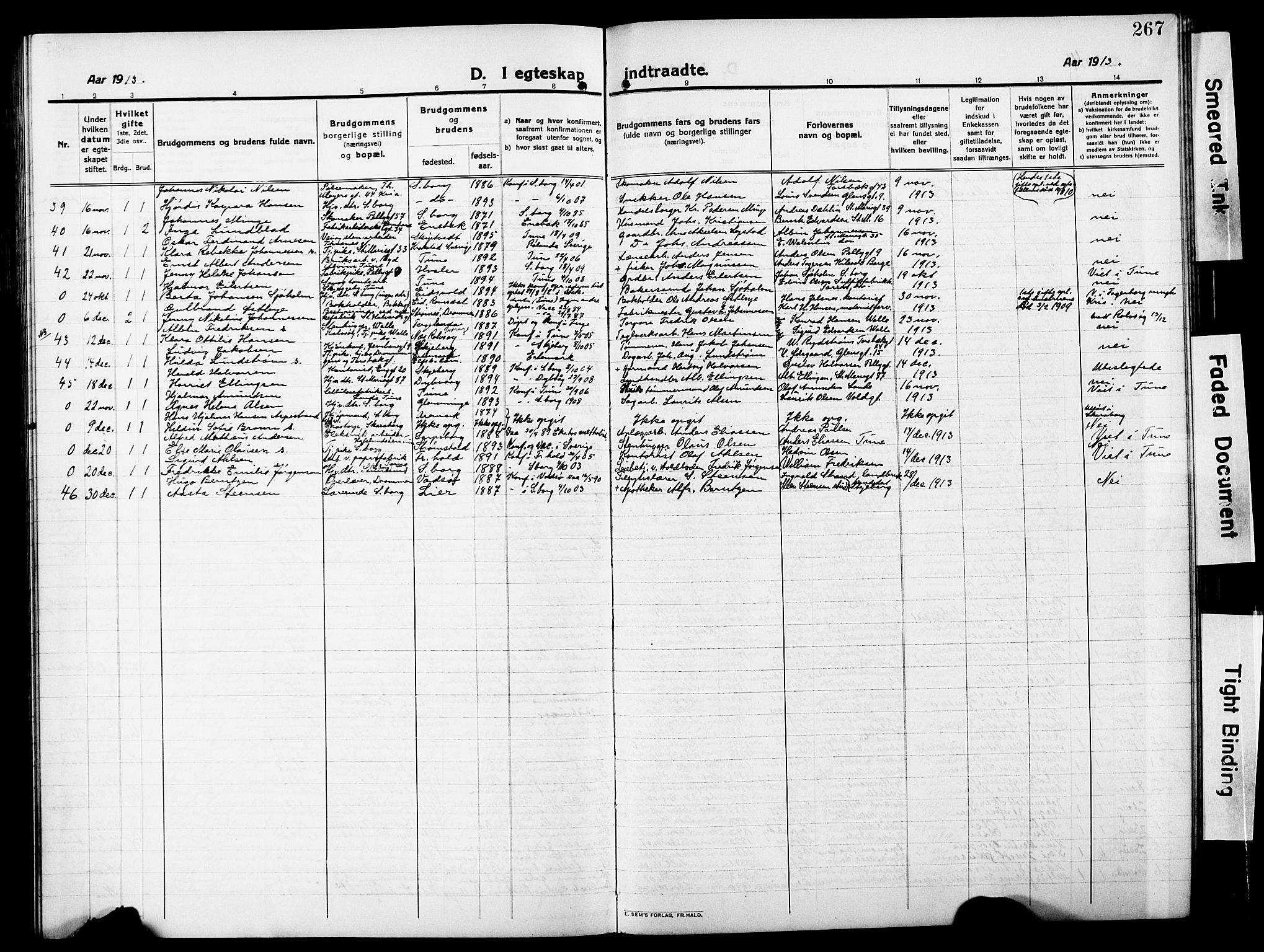 Sarpsborg prestekontor Kirkebøker, AV/SAO-A-2006/G/Ga/L0002: Parish register (copy) no. 2, 1912-1931, p. 267