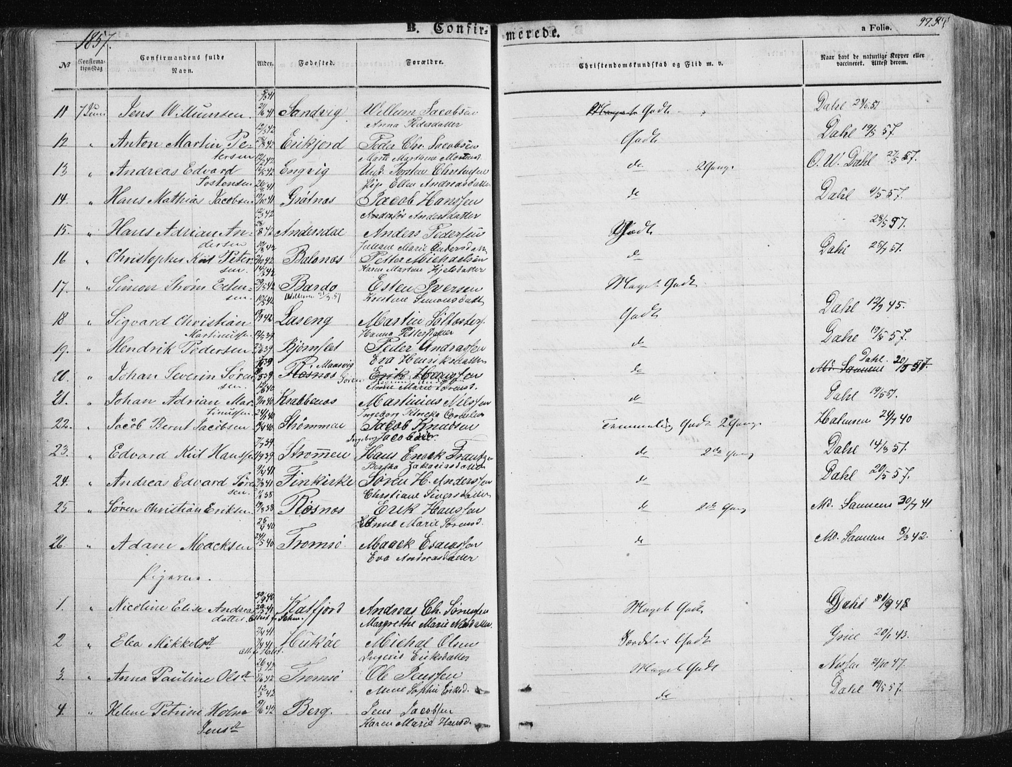 Tromsøysund sokneprestkontor, SATØ/S-1304/G/Ga/L0001kirke: Parish register (official) no. 1, 1856-1867, p. 97