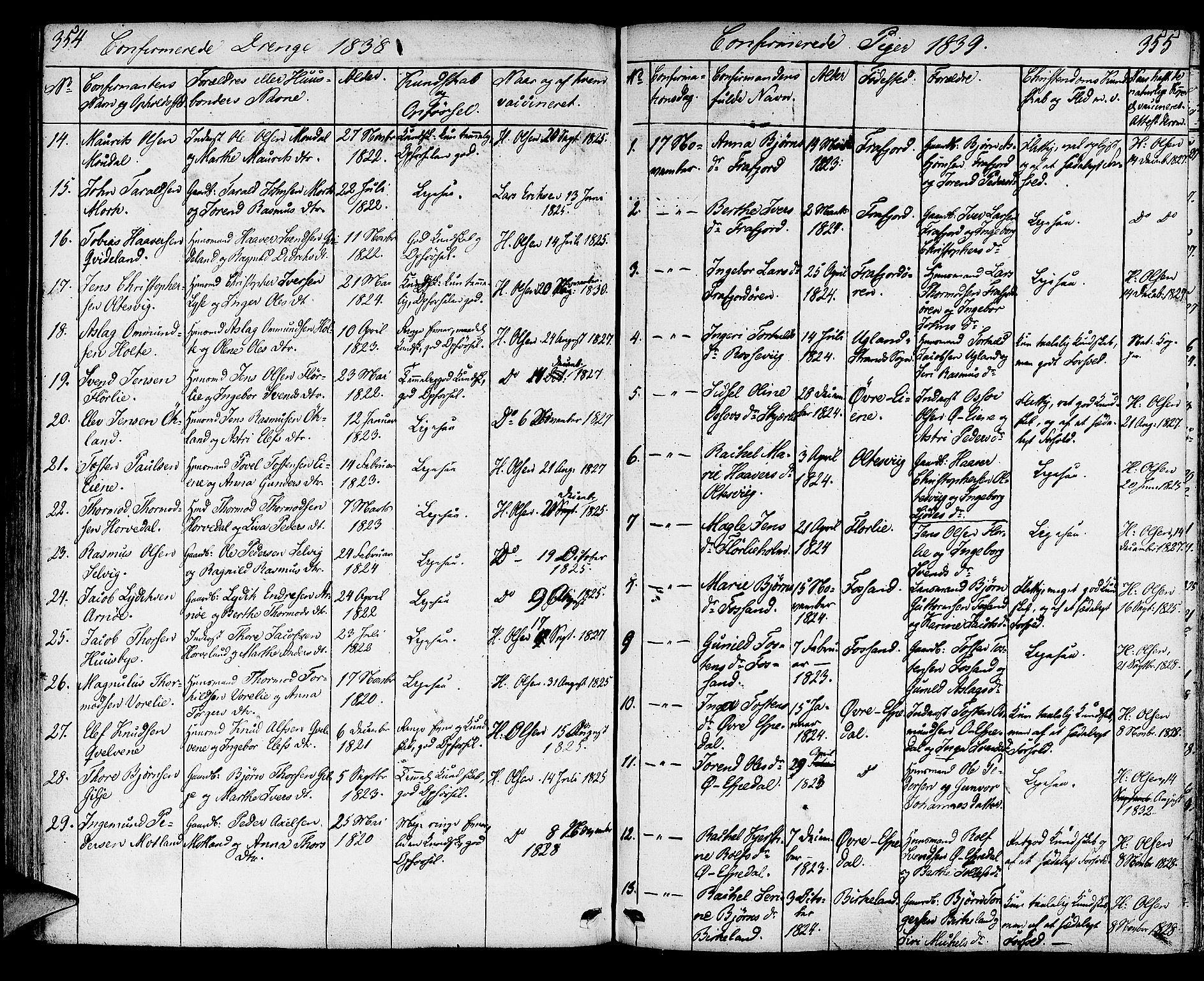Strand sokneprestkontor, SAST/A-101828/H/Ha/Haa/L0005: Parish register (official) no. A 5, 1833-1854, p. 354-355