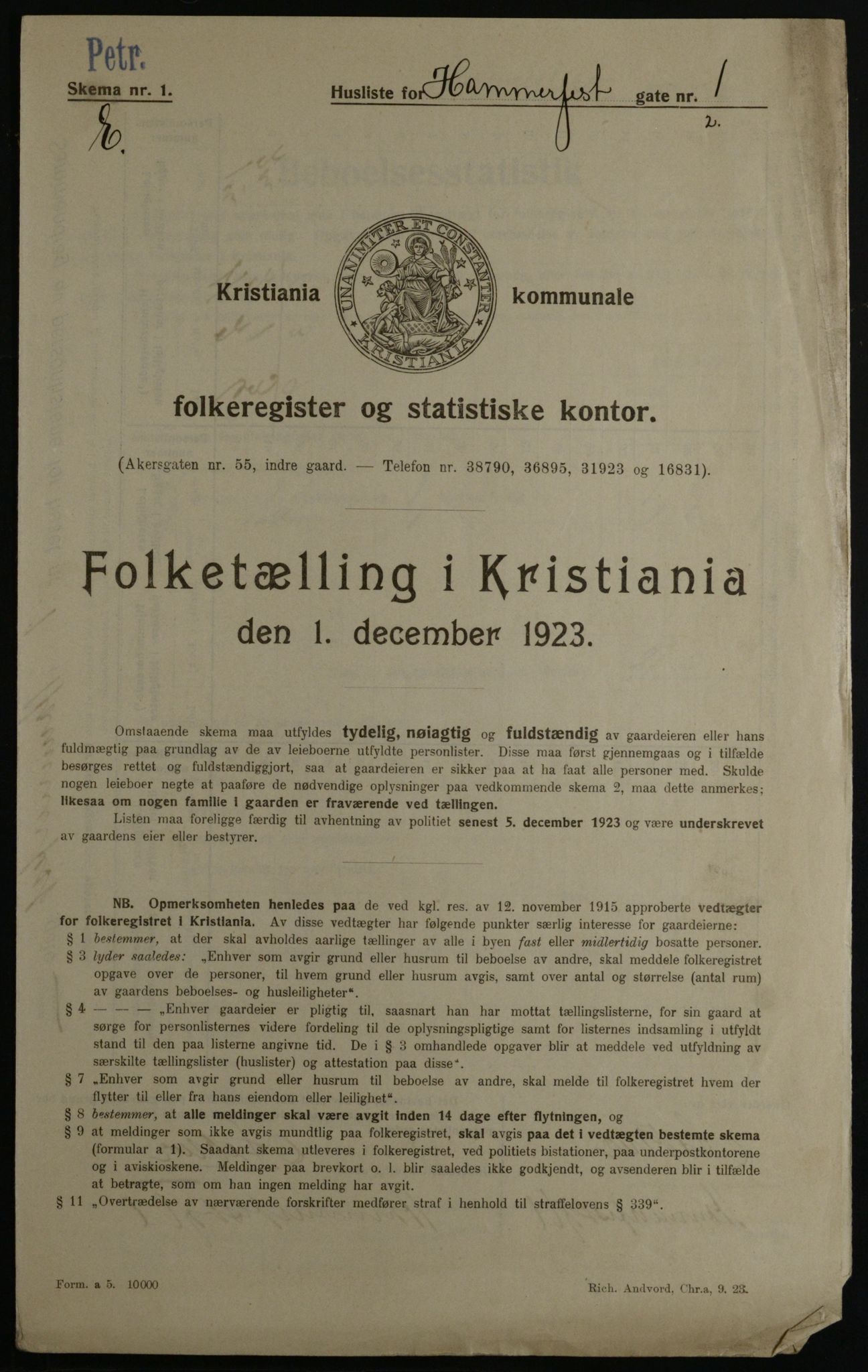 OBA, Municipal Census 1923 for Kristiania, 1923, p. 38319