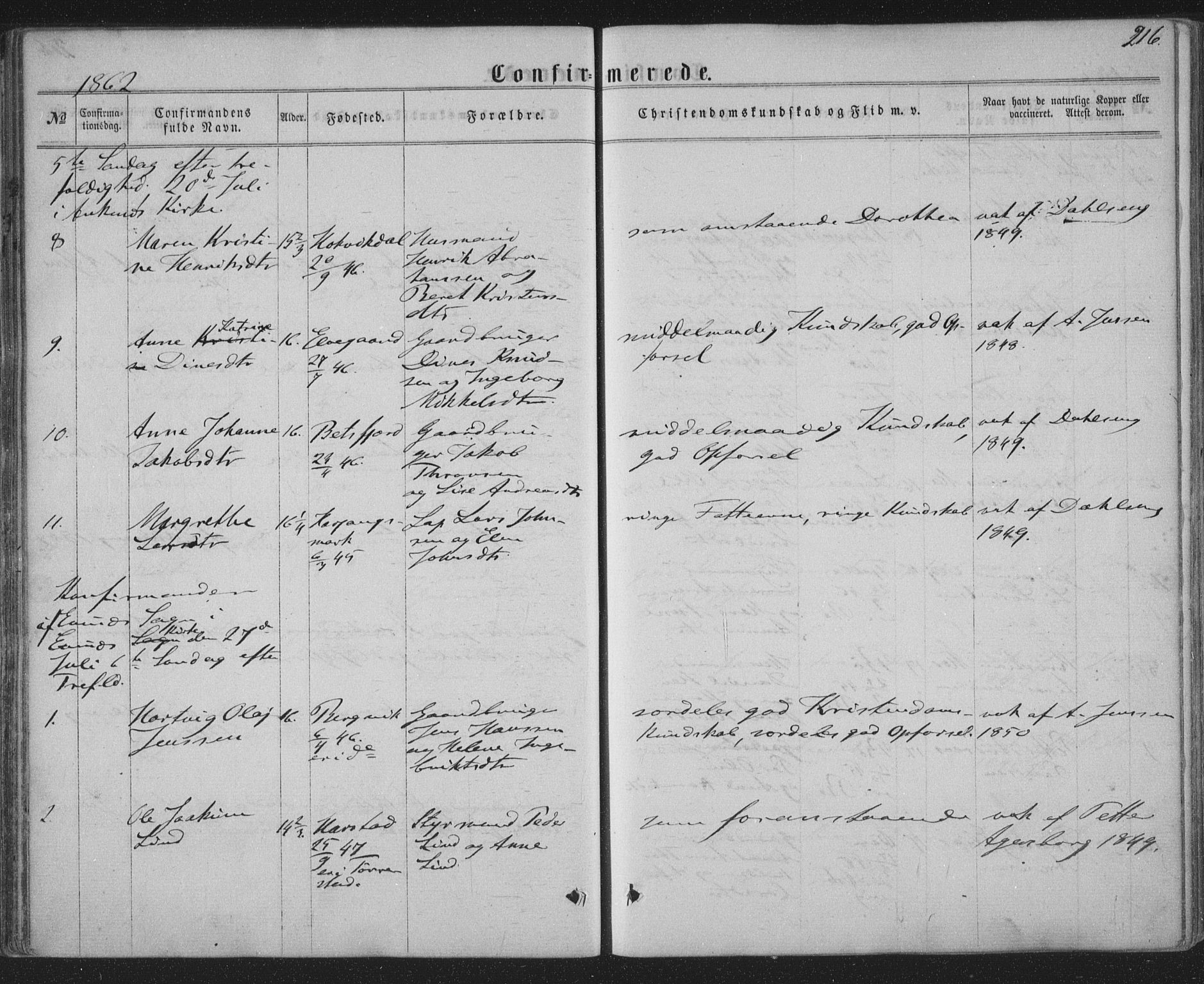 Ministerialprotokoller, klokkerbøker og fødselsregistre - Nordland, AV/SAT-A-1459/863/L0896: Parish register (official) no. 863A08, 1861-1871, p. 216