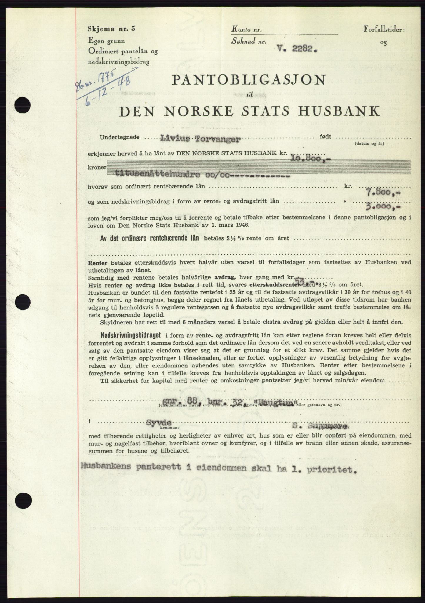 Søre Sunnmøre sorenskriveri, AV/SAT-A-4122/1/2/2C/L0116: Mortgage book no. 4B, 1948-1949, Diary no: : 1775/1948