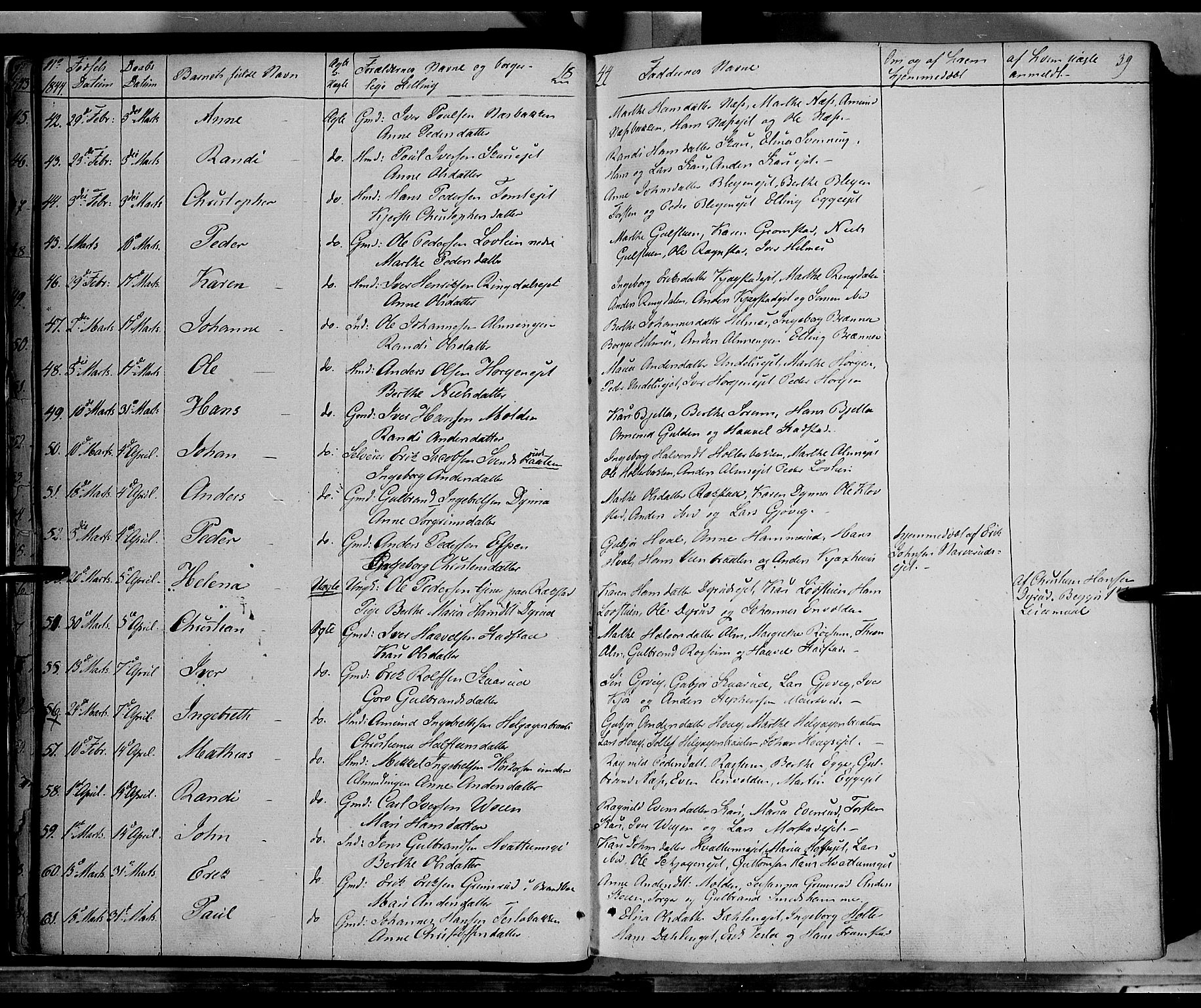 Gran prestekontor, AV/SAH-PREST-112/H/Ha/Haa/L0011: Parish register (official) no. 11, 1842-1856, p. 38-39