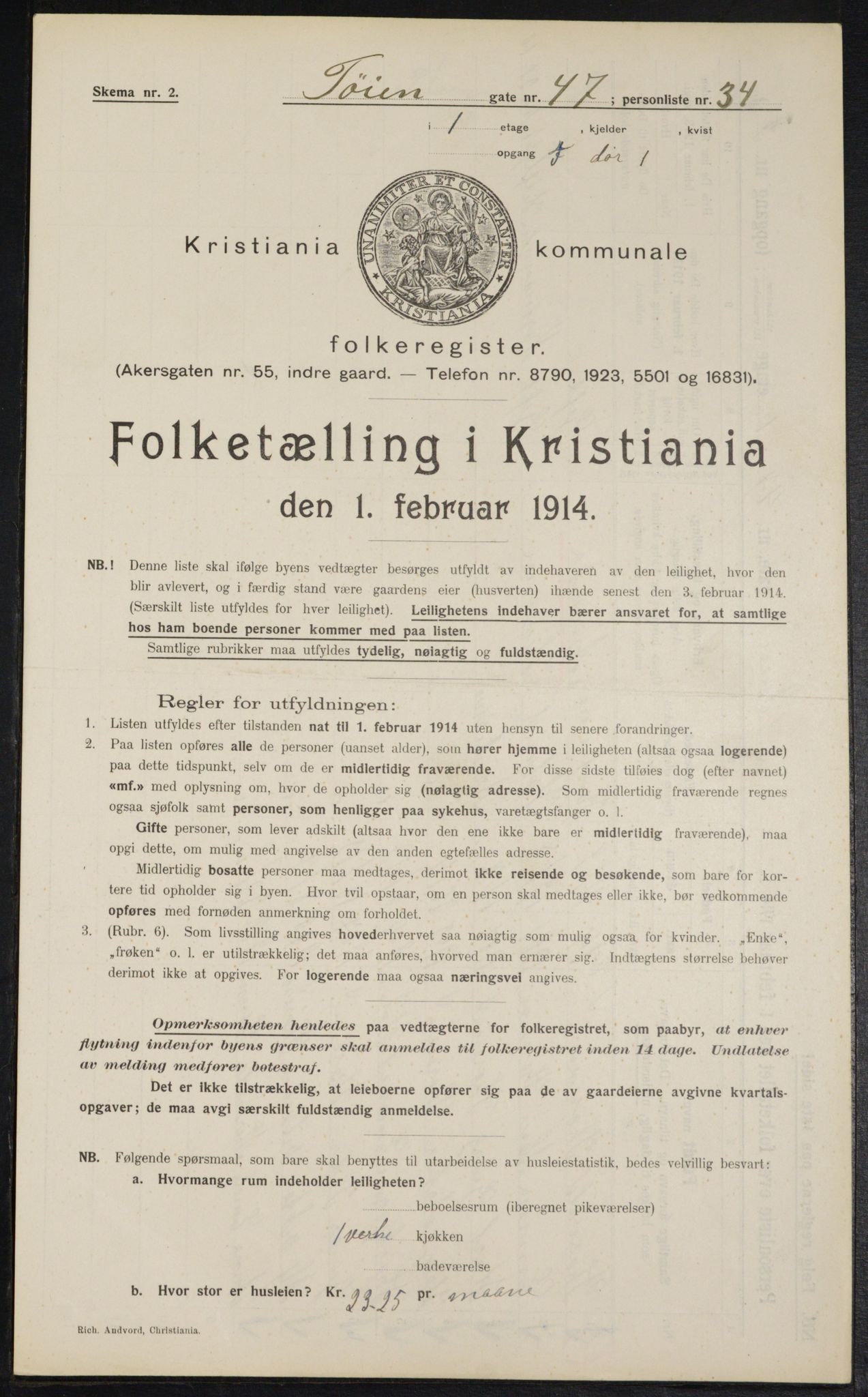 OBA, Municipal Census 1914 for Kristiania, 1914, p. 119545