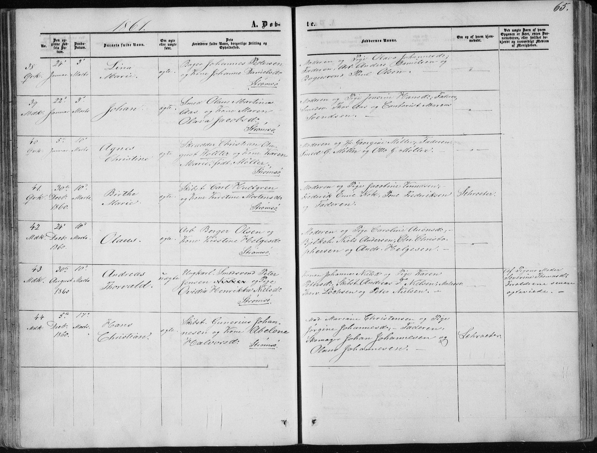 Strømsø kirkebøker, AV/SAKO-A-246/F/Fa/L0015: Parish register (official) no. I 15, 1859-1868, p. 65