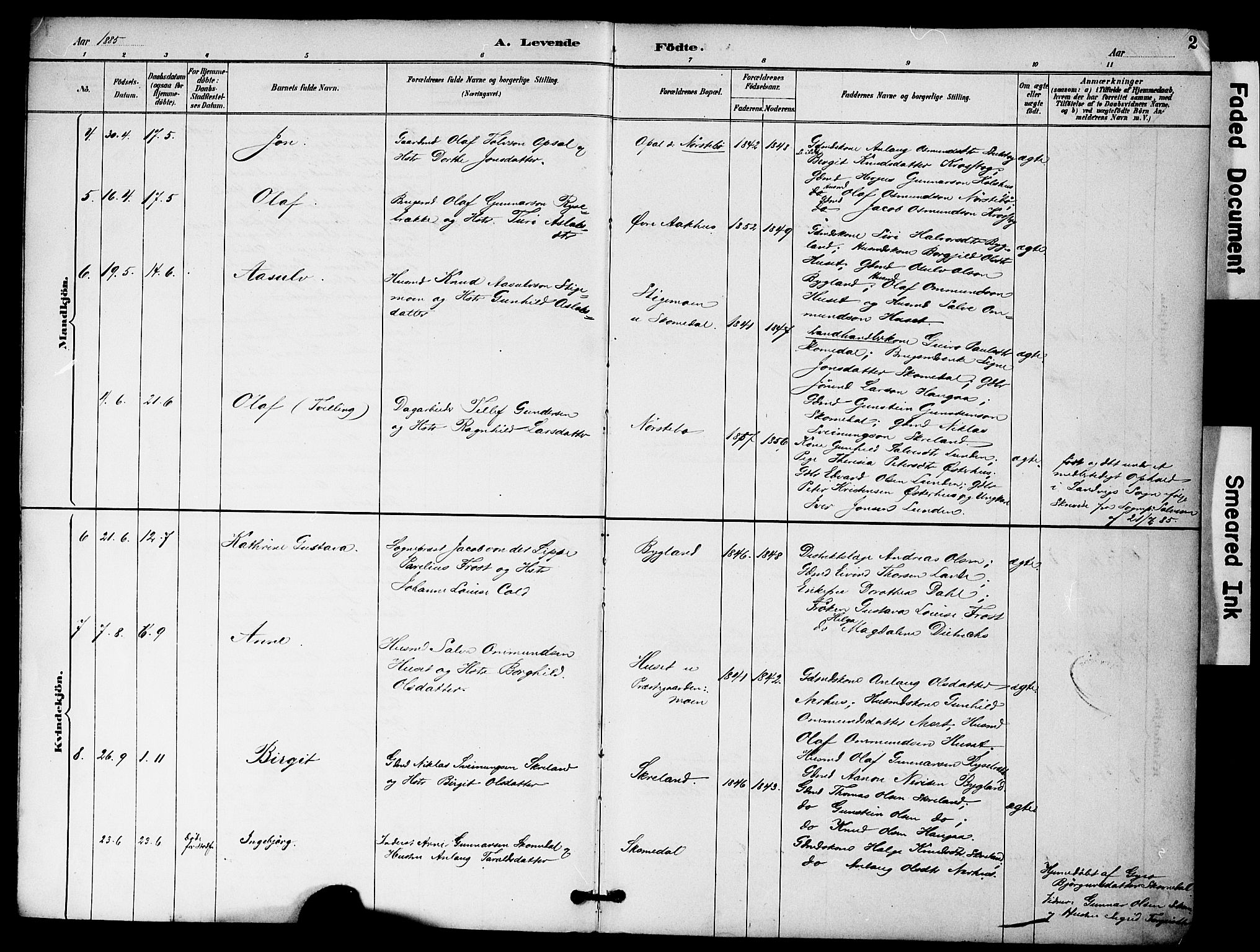 Bygland sokneprestkontor, AV/SAK-1111-0006/F/Fa/Fab/L0007: Parish register (official) no. A 7, 1885-1909, p. 2