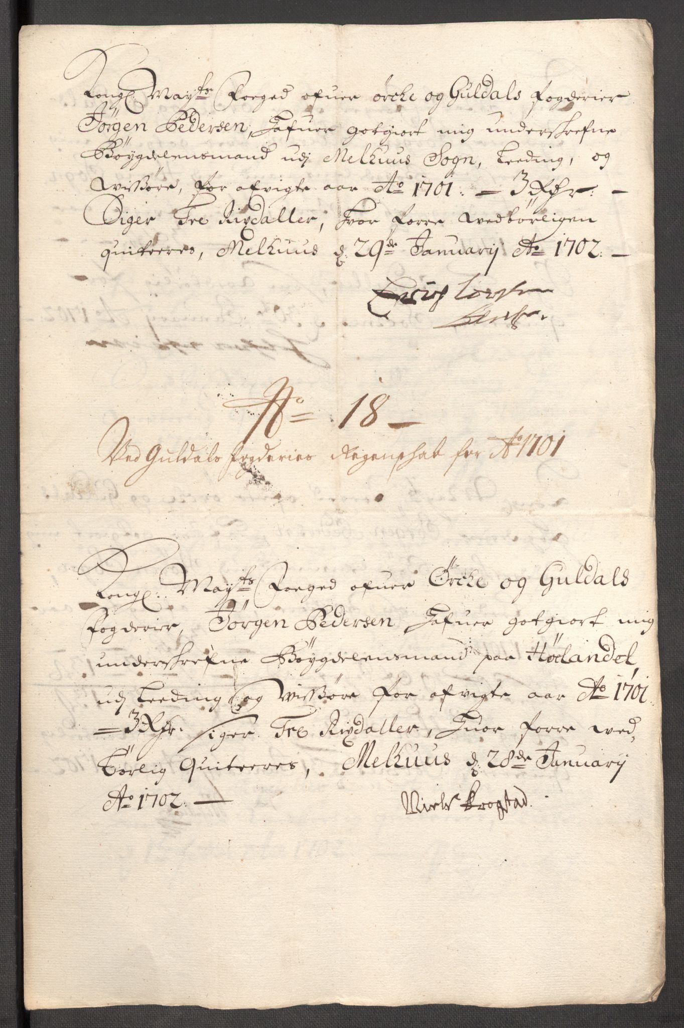 Rentekammeret inntil 1814, Reviderte regnskaper, Fogderegnskap, AV/RA-EA-4092/R60/L3951: Fogderegnskap Orkdal og Gauldal, 1701, p. 292