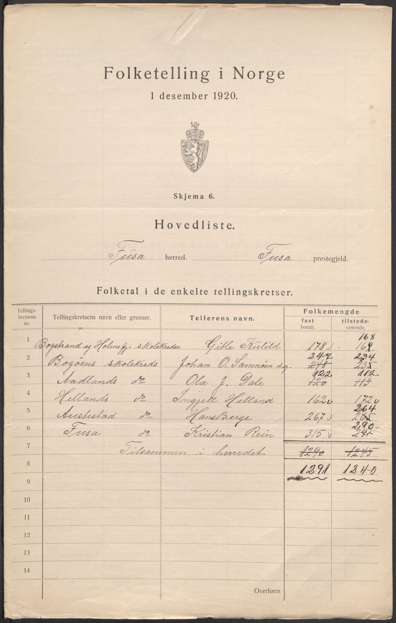 SAB, 1920 census for Fusa, 1920, p. 2