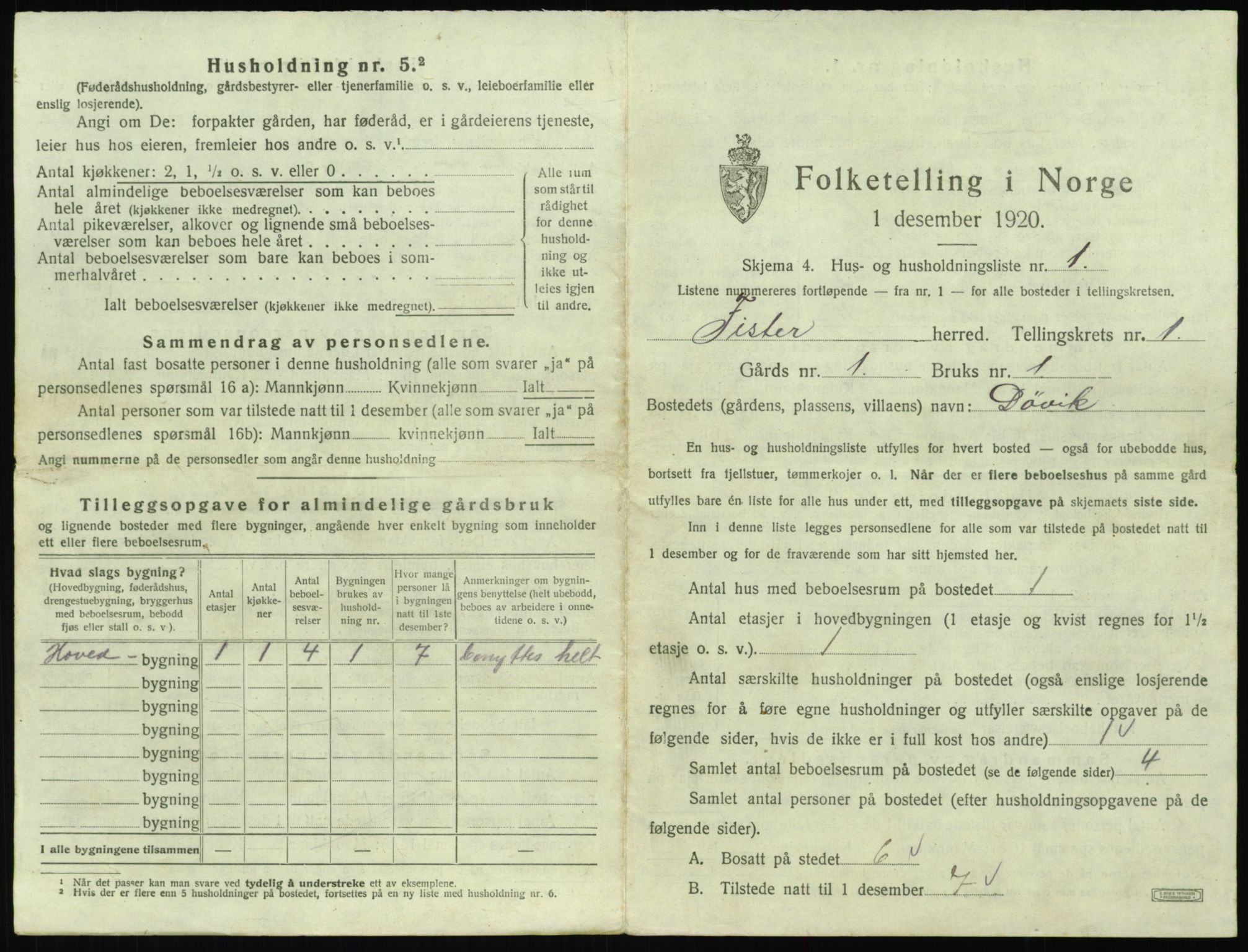 SAST, 1920 census for Fister, 1920, p. 33