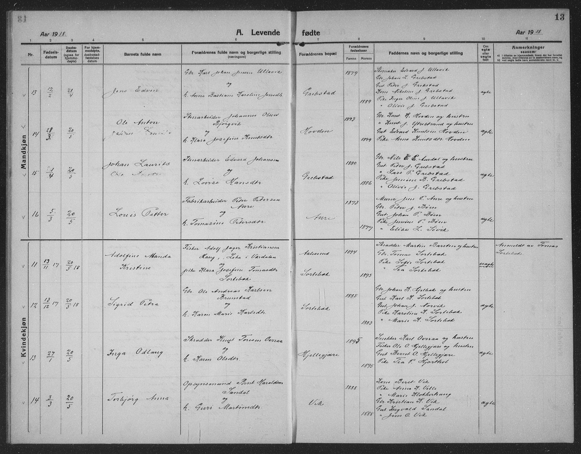 Ministerialprotokoller, klokkerbøker og fødselsregistre - Møre og Romsdal, AV/SAT-A-1454/523/L0342: Parish register (copy) no. 523C05, 1916-1937, p. 13