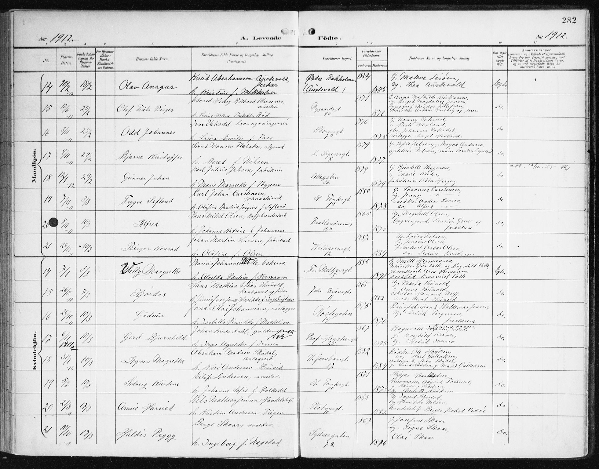 Johanneskirken sokneprestembete, AV/SAB-A-76001/H/Haa/L0002: Parish register (official) no. A 2, 1900-1912, p. 282