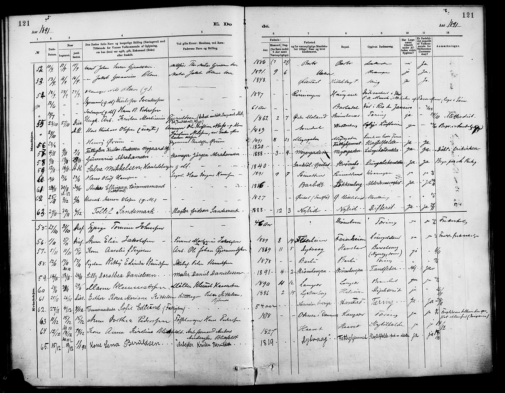 Barbu sokneprestkontor, AV/SAK-1111-0003/F/Fa/L0003: Parish register (official) no. A 3, 1883-1898, p. 121