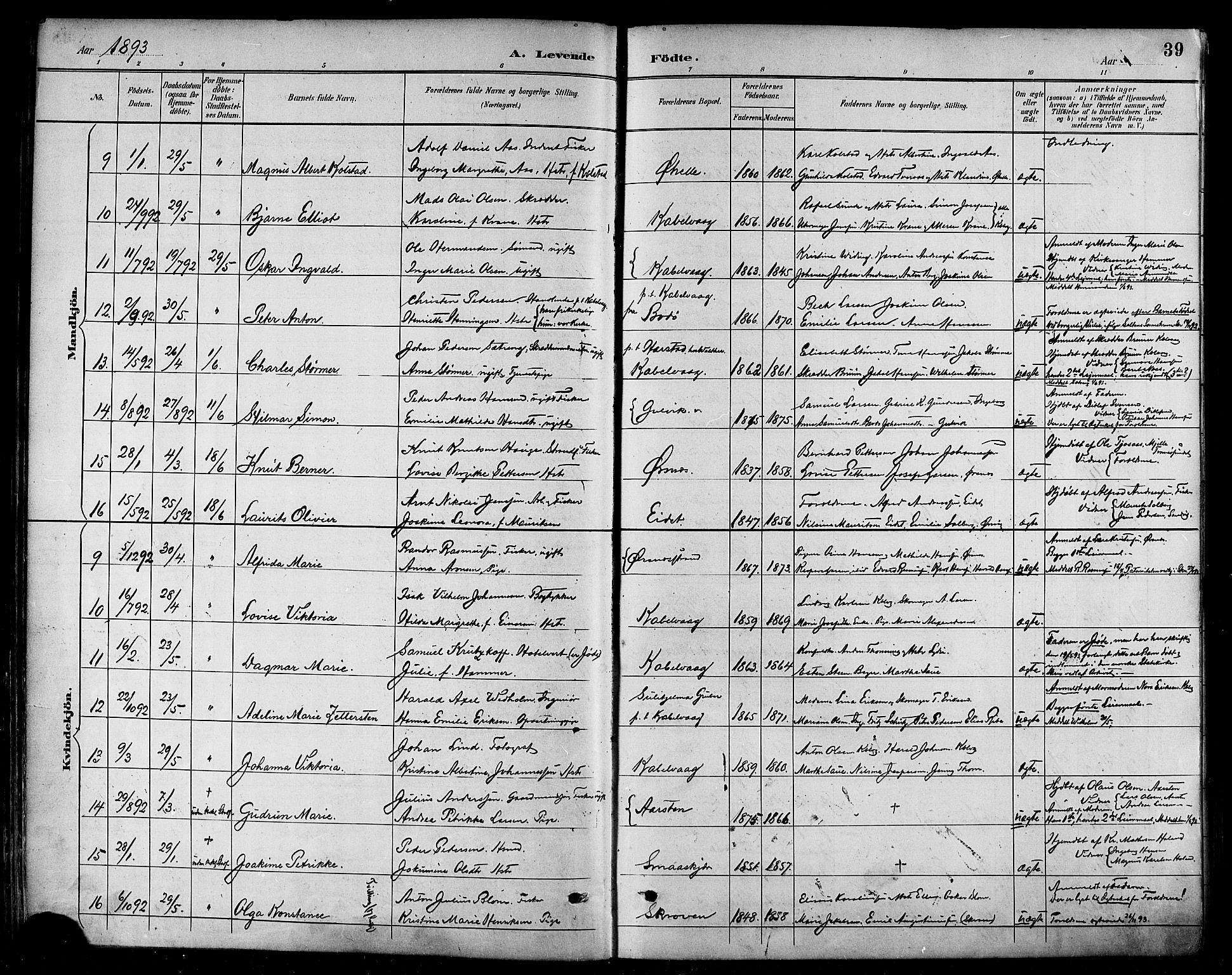 Ministerialprotokoller, klokkerbøker og fødselsregistre - Nordland, AV/SAT-A-1459/874/L1060: Parish register (official) no. 874A04, 1890-1899, p. 39