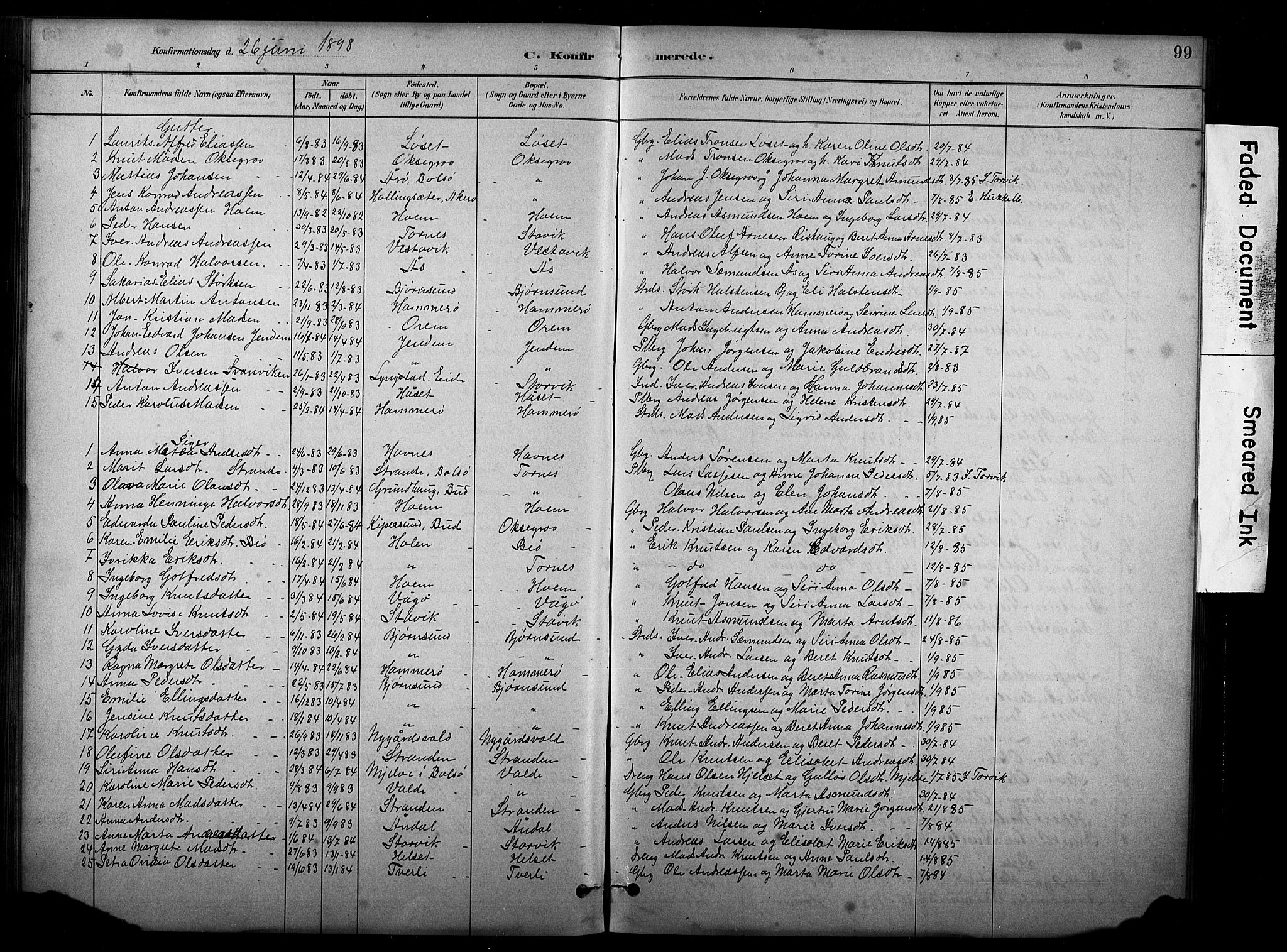 Ministerialprotokoller, klokkerbøker og fødselsregistre - Møre og Romsdal, SAT/A-1454/565/L0755: Parish register (copy) no. 565C04, 1883-1903, p. 99