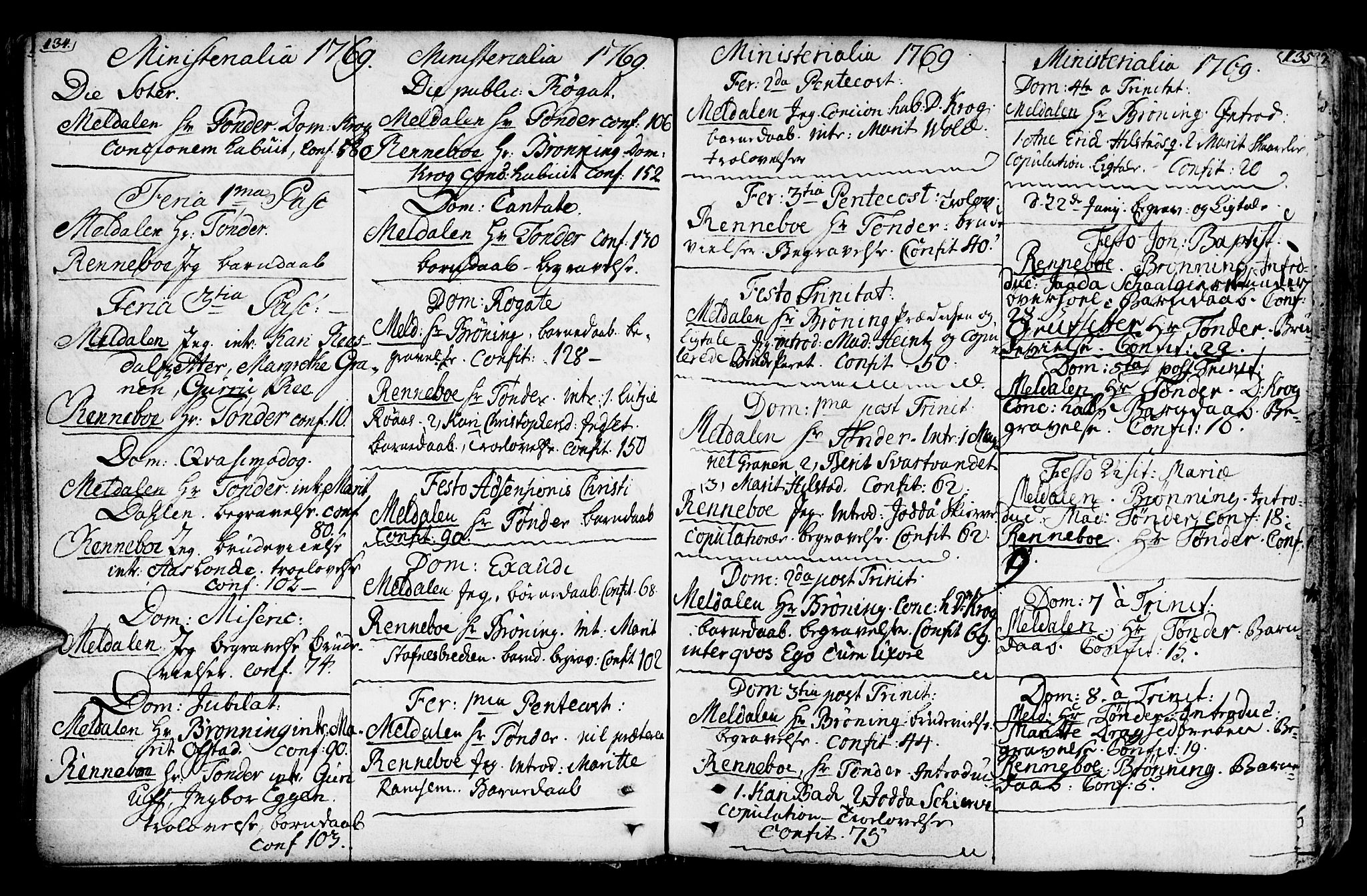Ministerialprotokoller, klokkerbøker og fødselsregistre - Sør-Trøndelag, SAT/A-1456/672/L0851: Parish register (official) no. 672A04, 1751-1775, p. 134-135