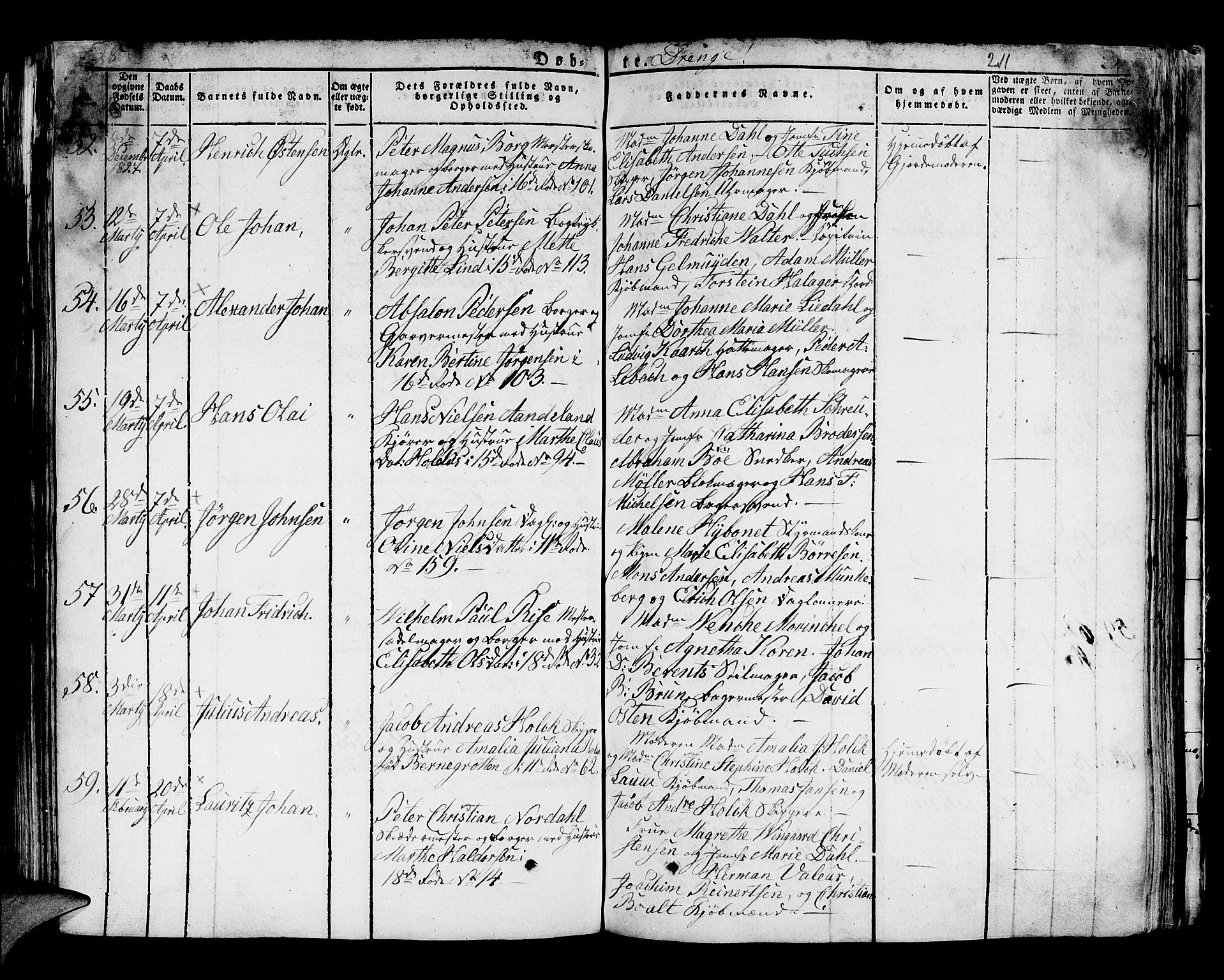 Domkirken sokneprestembete, SAB/A-74801/H/Hab/L0005: Parish register (copy) no. A 5, 1821-1830, p. 211