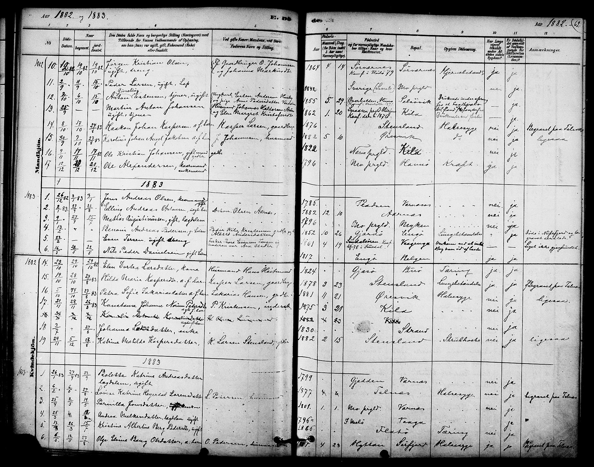 Ministerialprotokoller, klokkerbøker og fødselsregistre - Nordland, SAT/A-1459/841/L0609: Parish register (official) no. 841A13, 1878-1902, p. 62