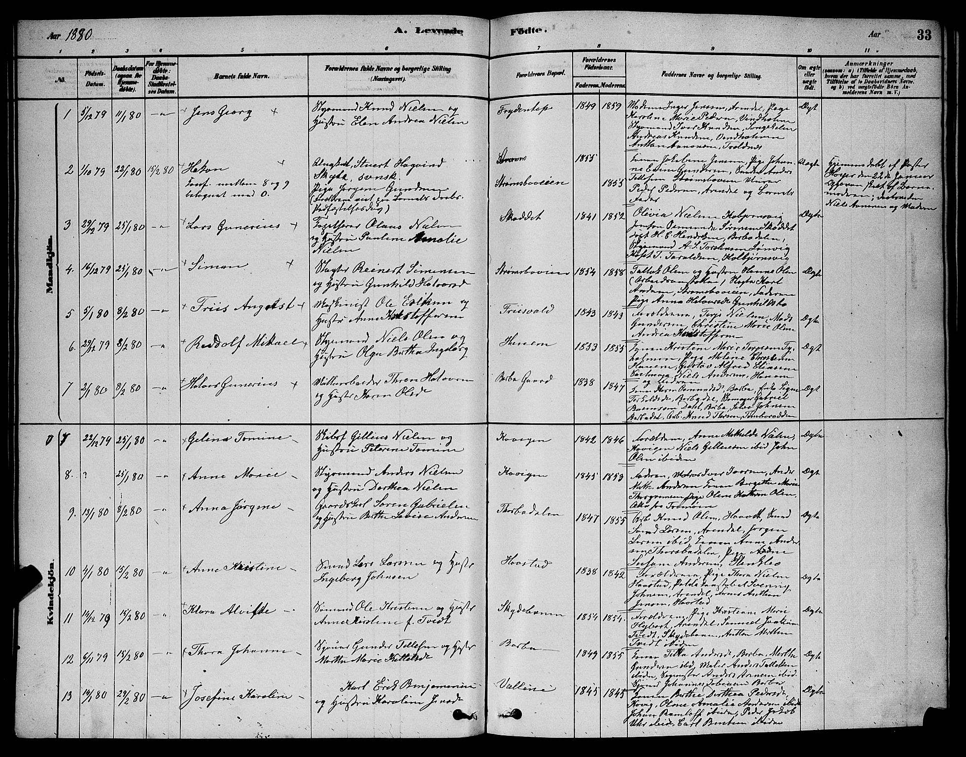 Barbu sokneprestkontor, AV/SAK-1111-0003/F/Fb/L0001: Parish register (copy) no. B 1, 1878-1890, p. 33