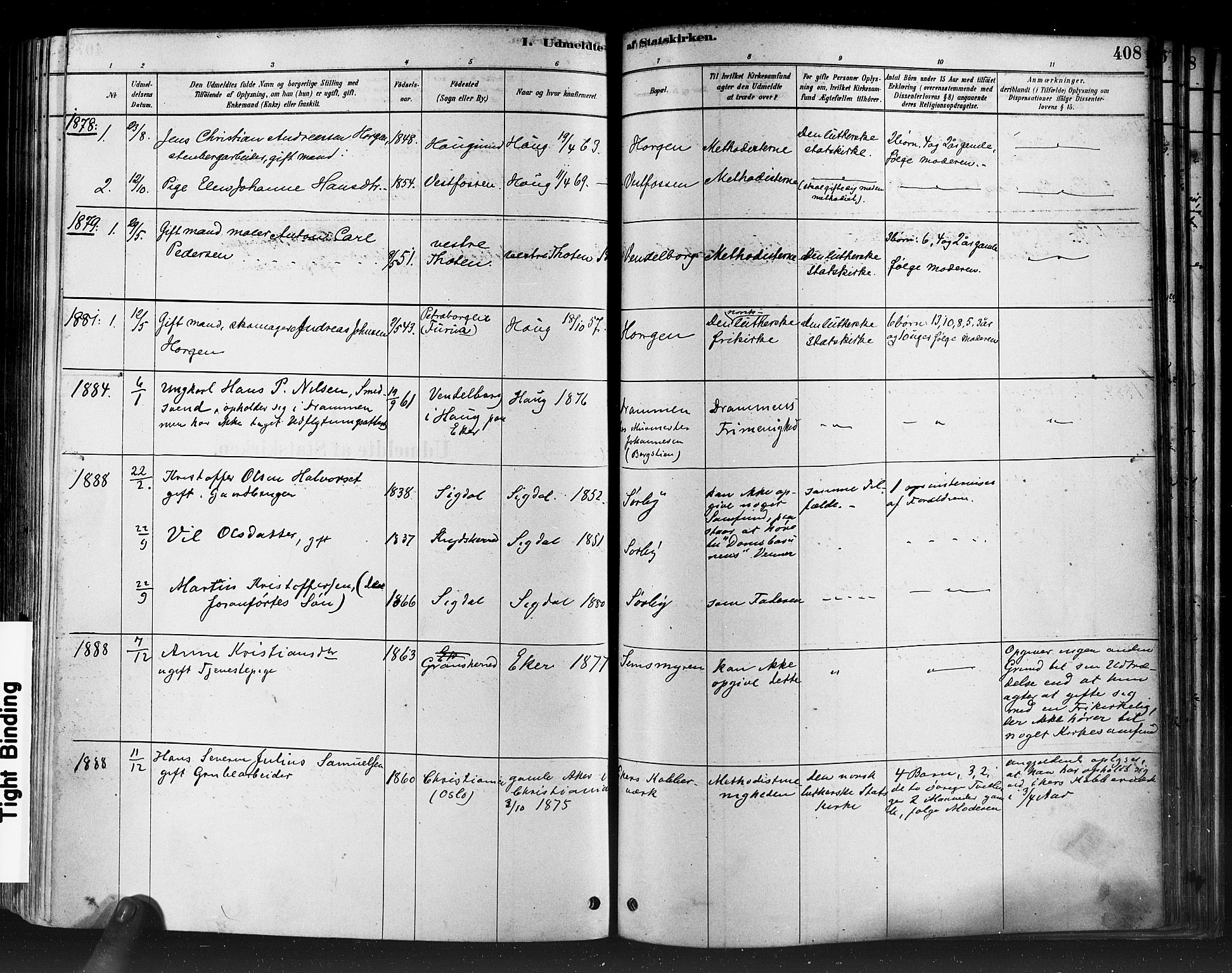 Eiker kirkebøker, SAKO/A-4/F/Fb/L0001: Parish register (official) no. II 1, 1878-1888, p. 408