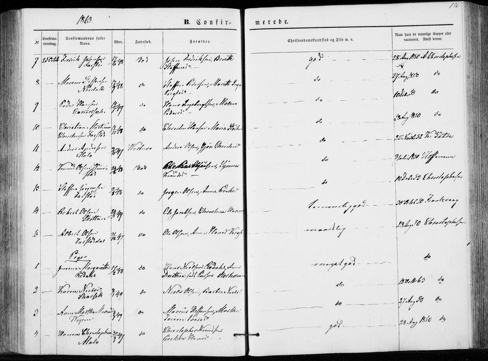 Ministerialprotokoller, klokkerbøker og fødselsregistre - Møre og Romsdal, AV/SAT-A-1454/566/L0767: Parish register (official) no. 566A06, 1852-1868, p. 136