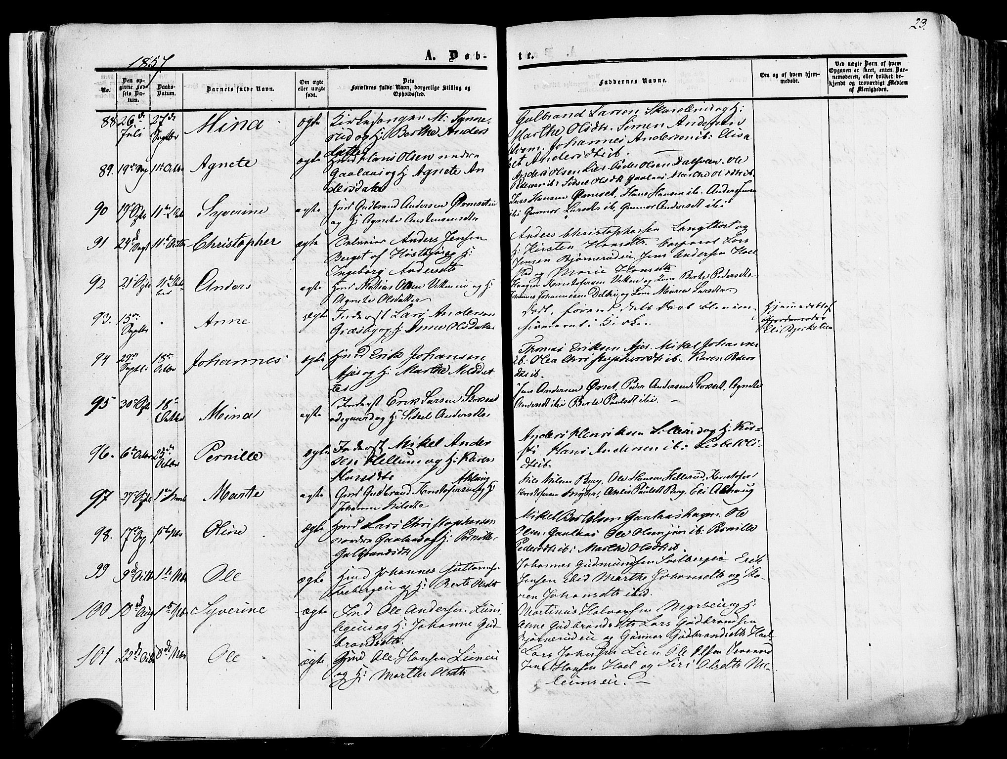 Vang prestekontor, Hedmark, SAH/PREST-008/H/Ha/Haa/L0013: Parish register (official) no. 13, 1855-1879, p. 23