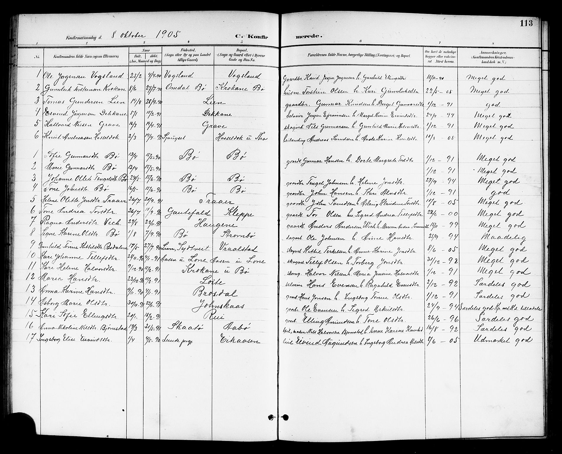 Drangedal kirkebøker, SAKO/A-258/G/Gb/L0002: Parish register (copy) no. II 2, 1895-1918, p. 113