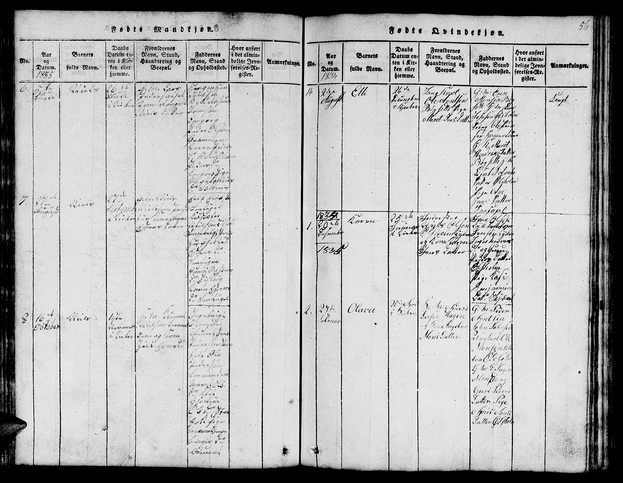 Ministerialprotokoller, klokkerbøker og fødselsregistre - Sør-Trøndelag, SAT/A-1456/666/L0788: Parish register (copy) no. 666C01, 1816-1847, p. 56