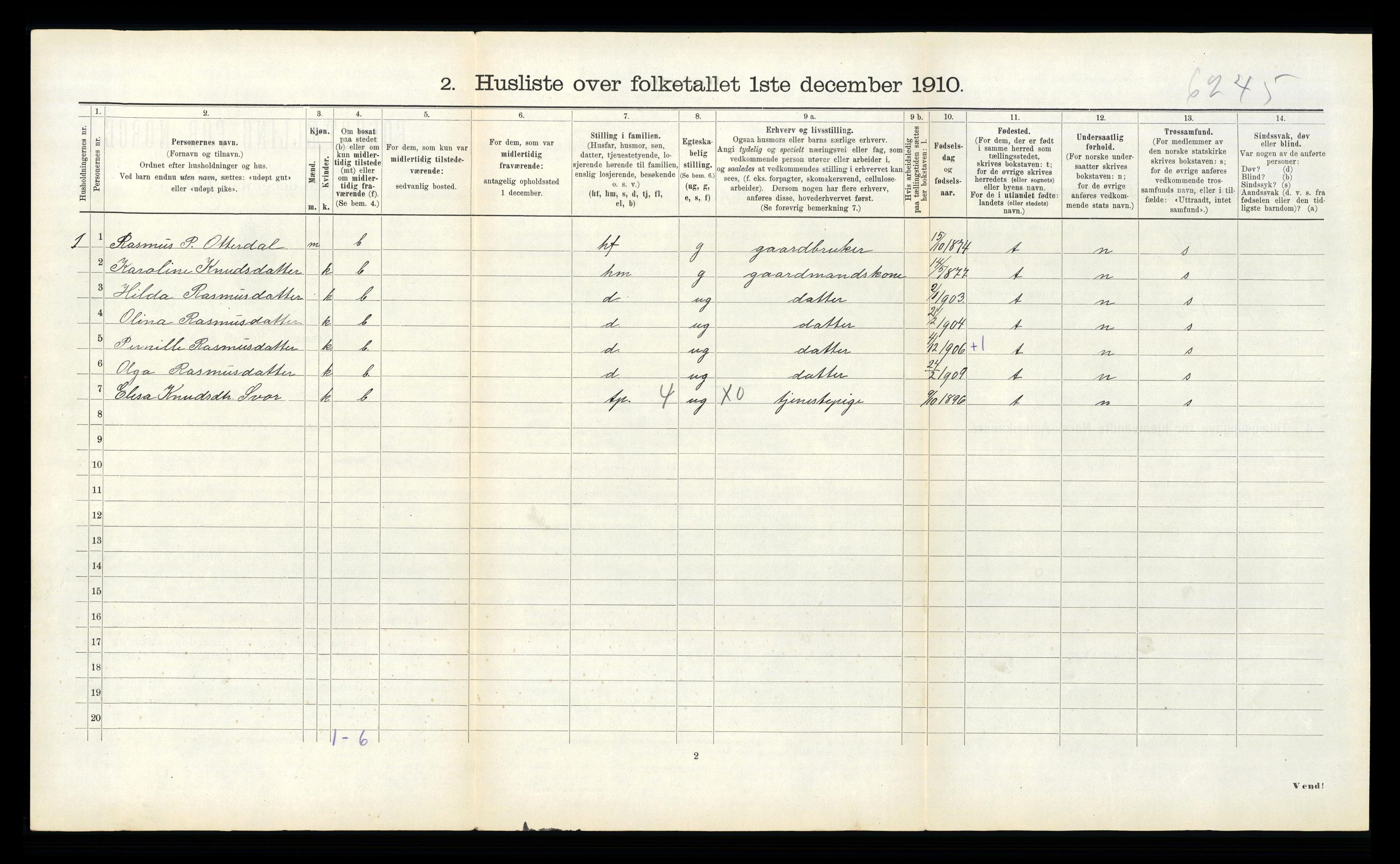 RA, 1910 census for Hornindal, 1910, p. 119