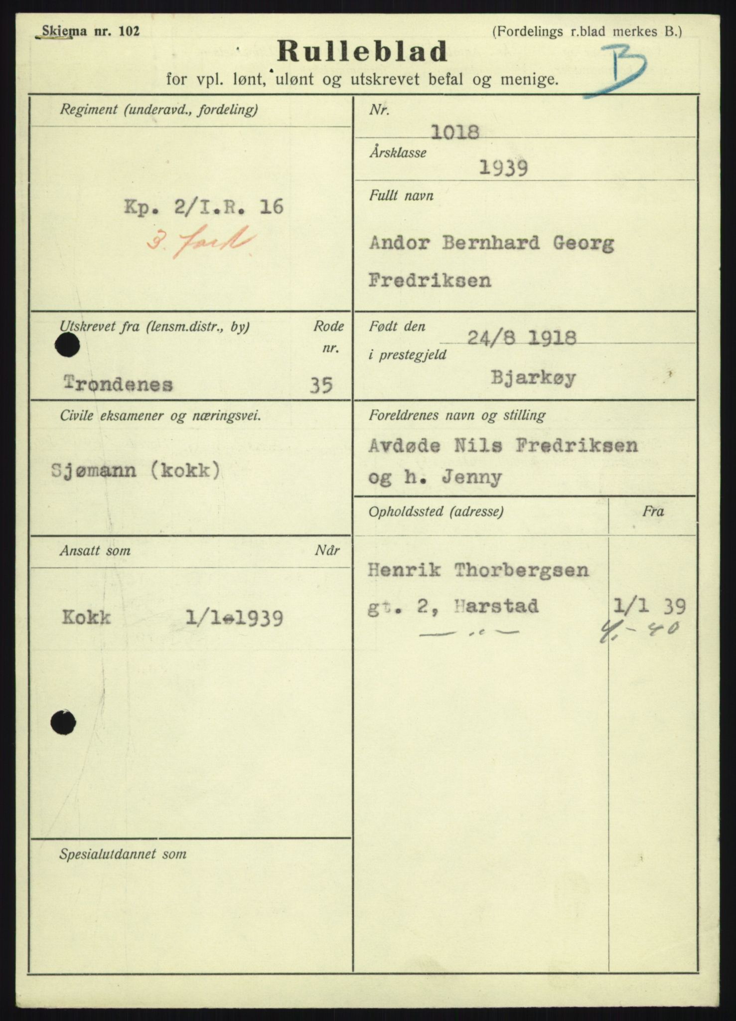 Forsvaret, Troms infanteriregiment nr. 16, AV/RA-RAFA-3146/P/Pa/L0023: Rulleblad for regimentets menige mannskaper, årsklasse 1939, 1939, p. 255