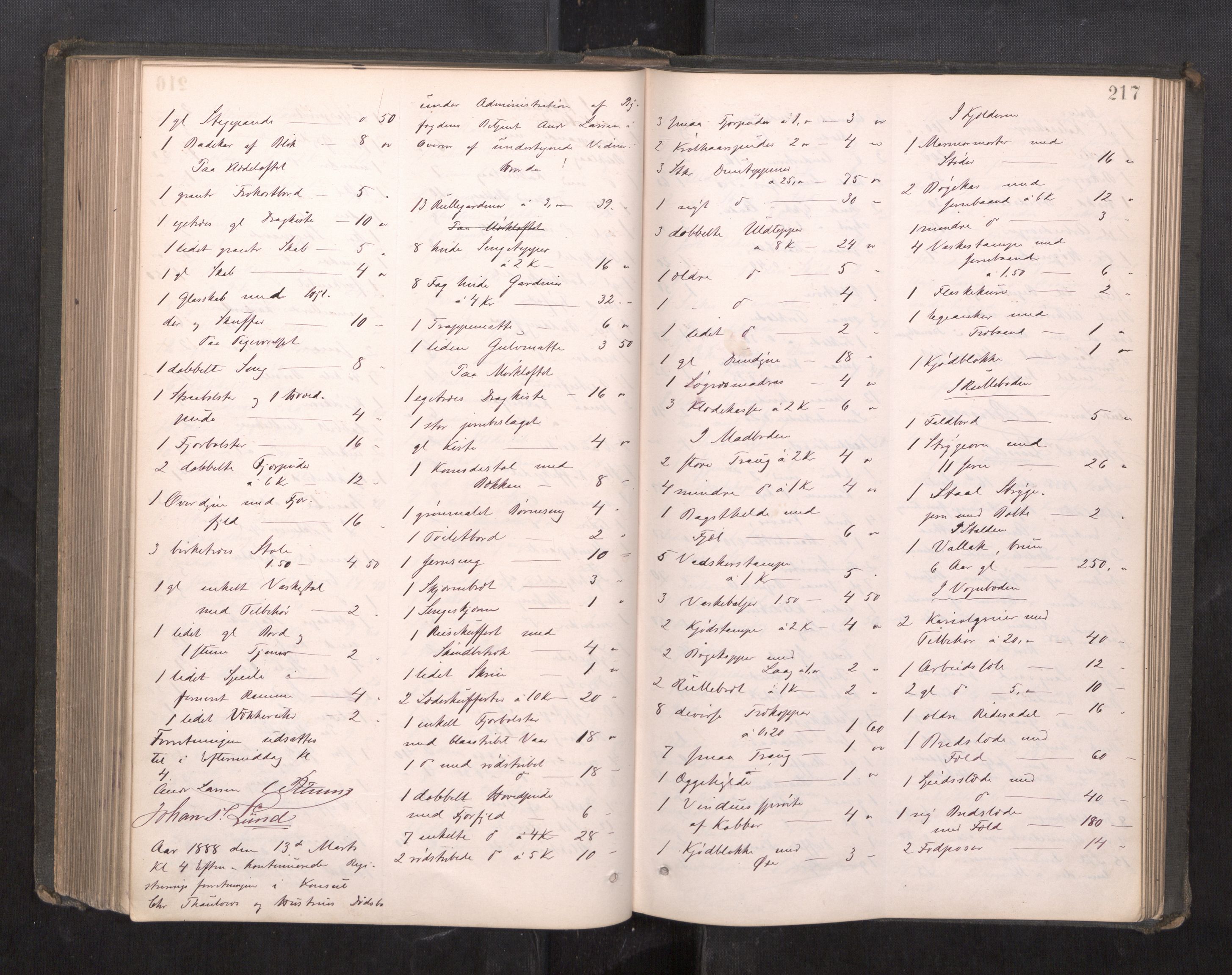 Trondheim byfogd, AV/SAT-A-0003/1/3/3C/L0012: Skifteregistreringsprotokoll - 12/1-17/12. (u/ register), 1885-1890, p. 217