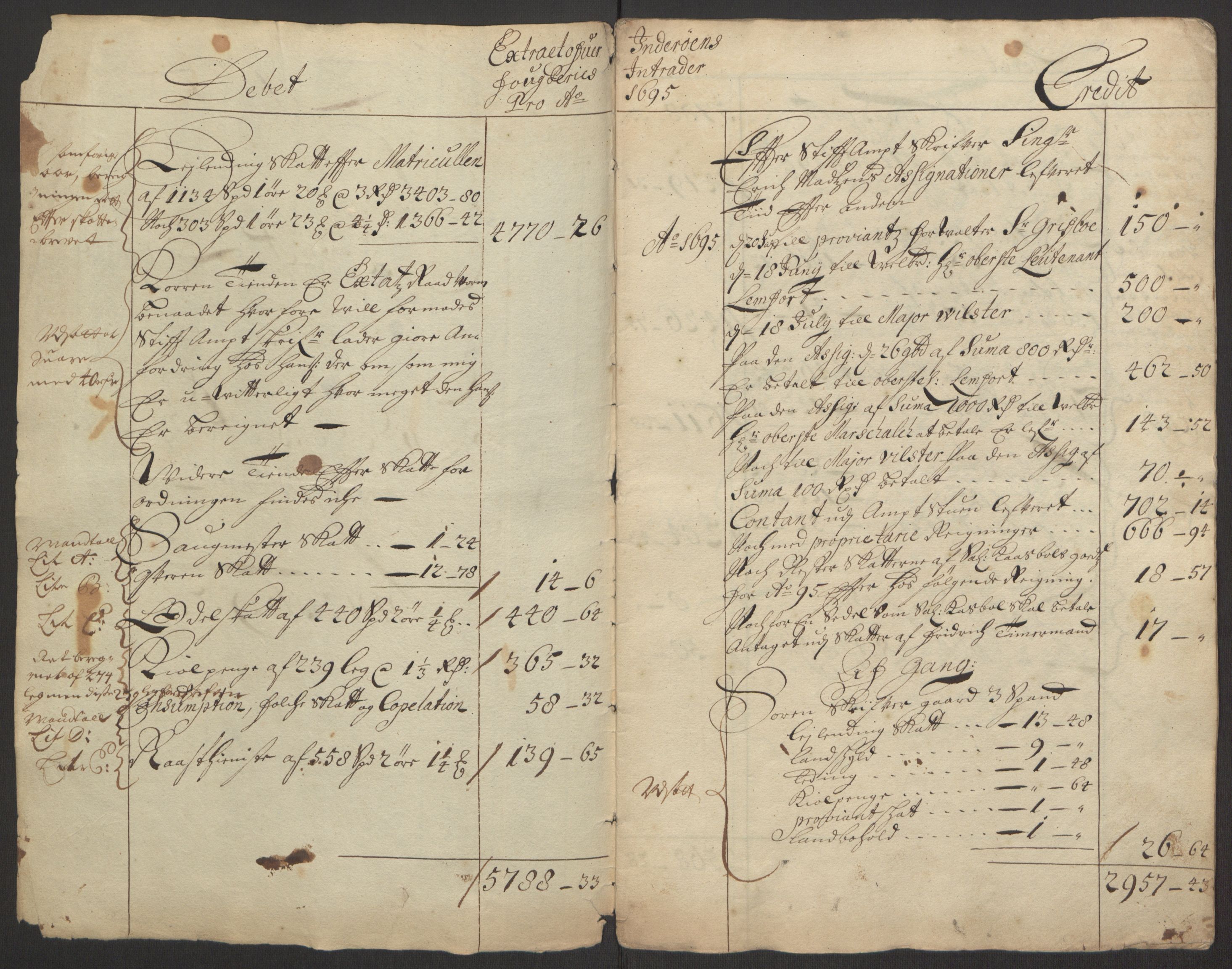 Rentekammeret inntil 1814, Reviderte regnskaper, Fogderegnskap, RA/EA-4092/R63/L4309: Fogderegnskap Inderøy, 1695-1697, p. 5