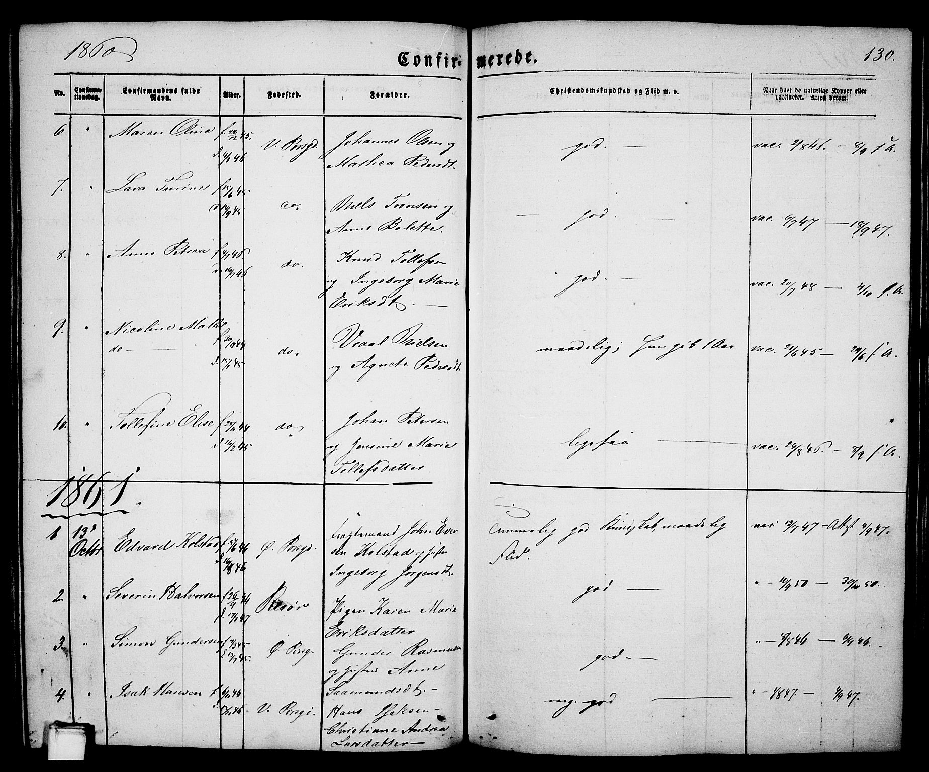 Porsgrunn kirkebøker , SAKO/A-104/G/Ga/L0002: Parish register (copy) no. I 2, 1847-1877, p. 130