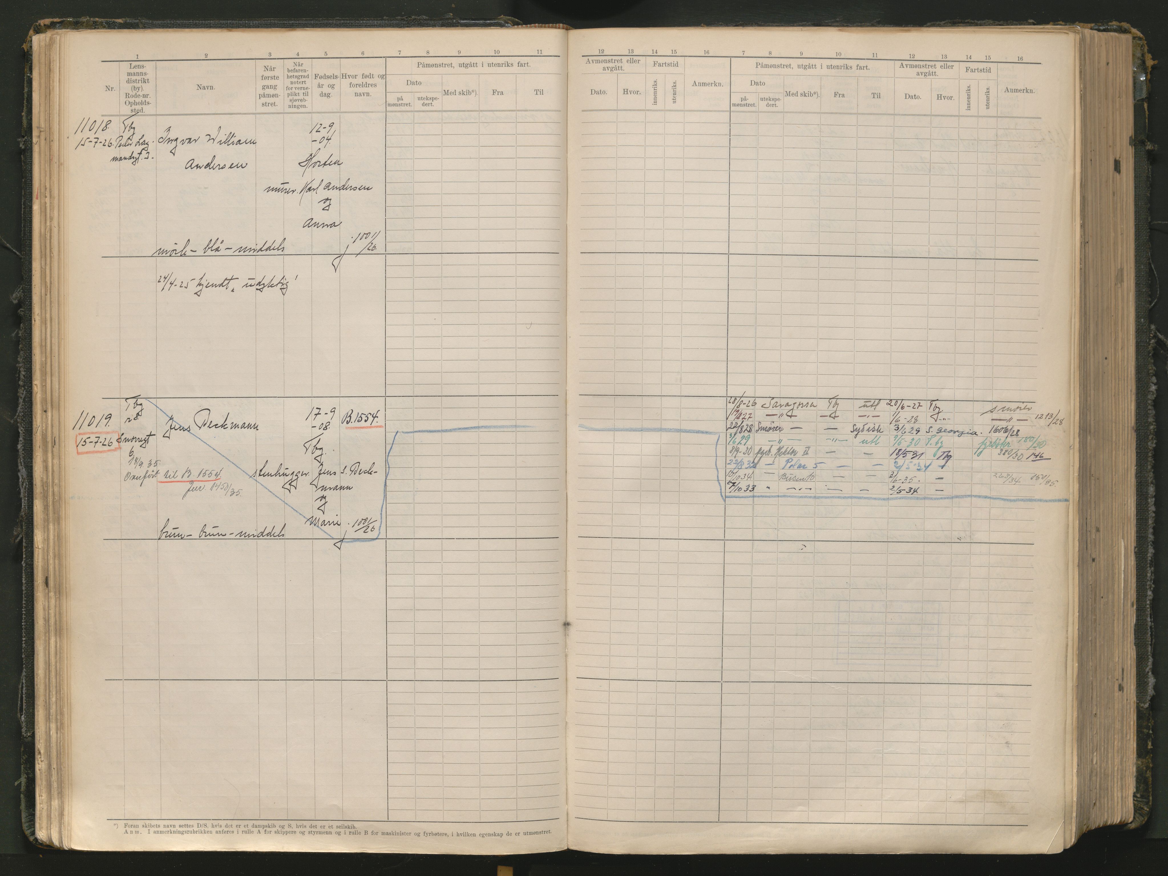 Tønsberg innrulleringskontor, AV/SAKO-A-786/F/Fc/Fcb/L0012: Hovedrulle Patent nr. 10828-12216, 1925-1948